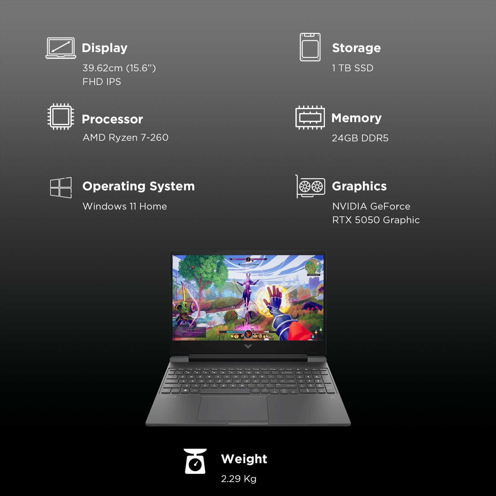 HP Victus 15-fb3185AX AMD Ryzen 7 Gaming Laptop (24GB, 1TB SSD, Windows 11 Home, 8GB Graphics, 15.6 inch 144 Hz Full HD IPS Display, NVIDIA GeForce RTX 5050, MS Office Home 2024, Mica Silver, 2.29 KG)_3