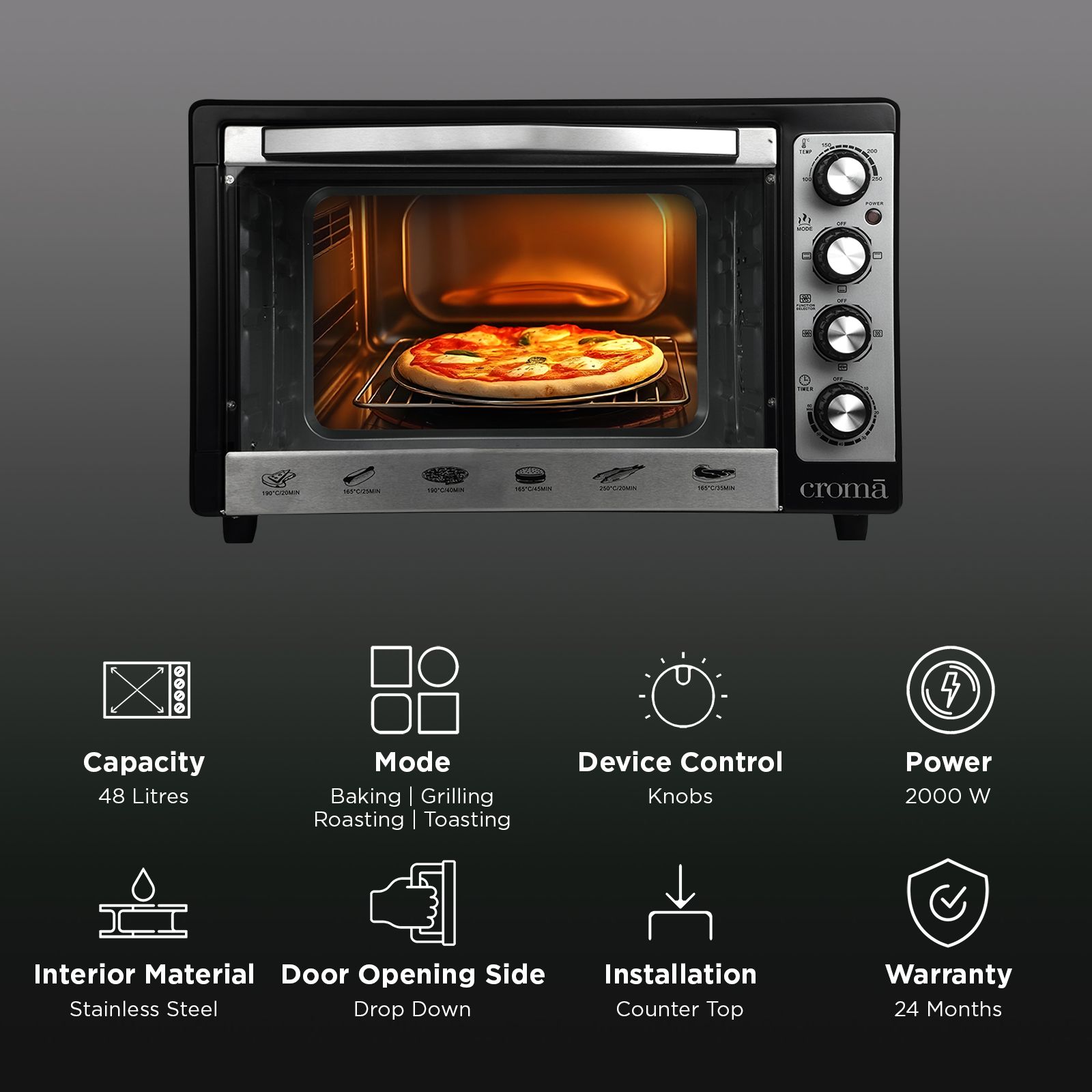 Croma 48L Oven Toaster Grill with 4 Stage Heating Options (Black & Silver) Croma 48L Oven Toaster Grill with 4 Stage Heating Options (Black & Silver)_3