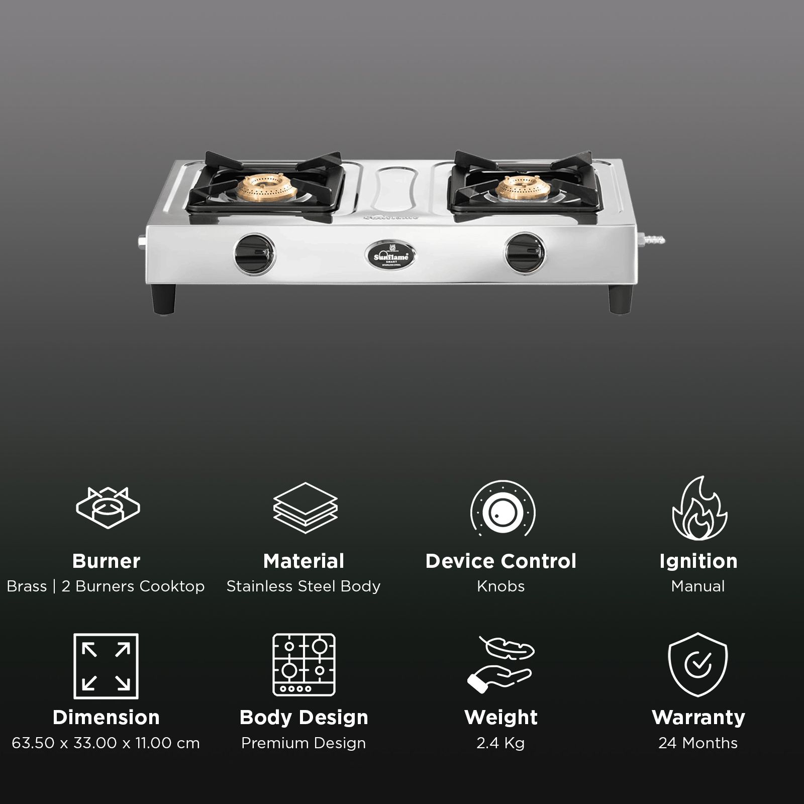 Sunflame SMART 2 Burner Manual Gas Stove (ISI Certified, Silver) Sunflame SMART 2 Burner Manual Gas Stove (ISI Certified, Silver)_3