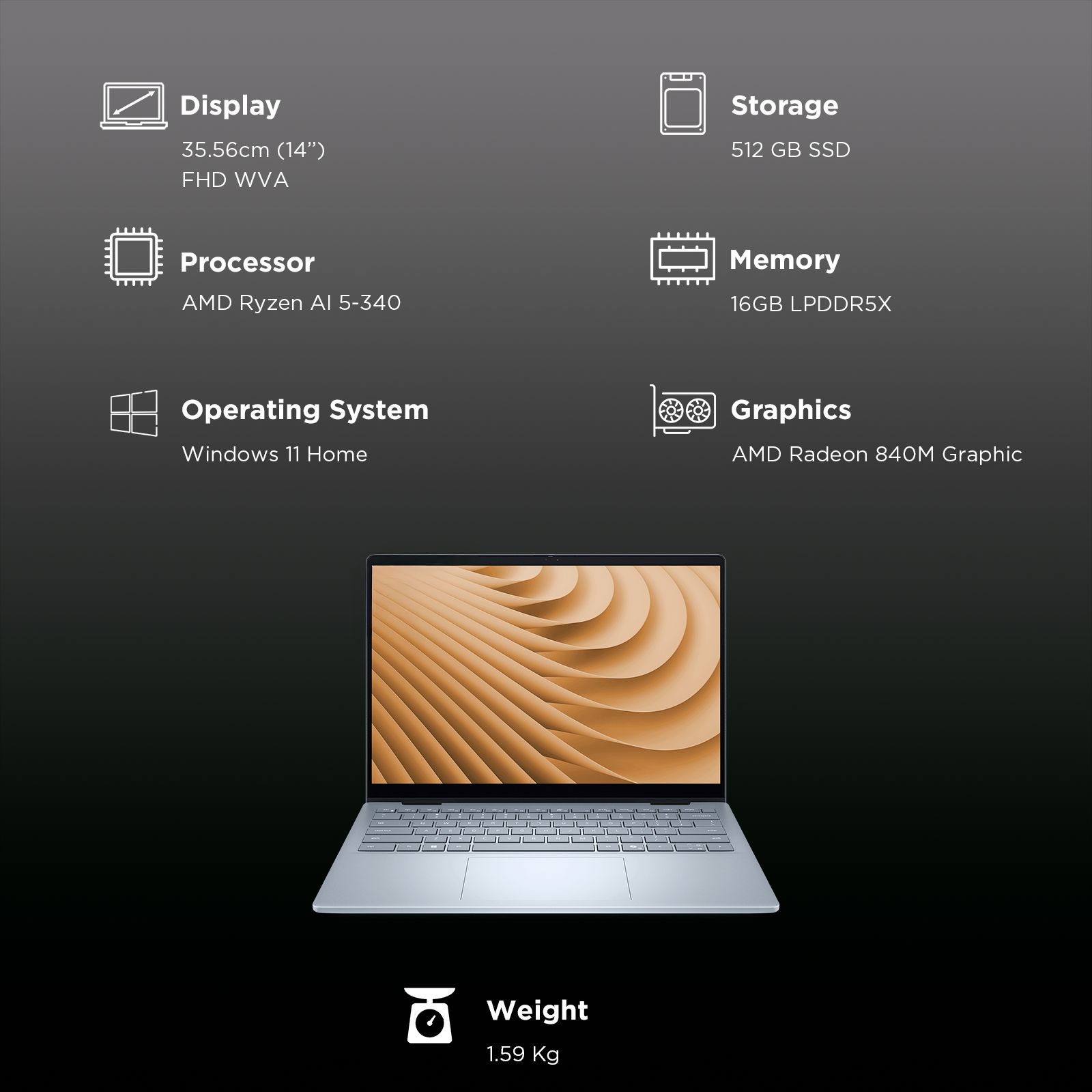 Dell 14 Plus AMD Ryzen AI 5 340 2-in-1 Laptop (16GB, 512GB SSD, Windows 11 Home, 14 inch Full HD Plus WVA Display, MS Office Home 2024, Ice Blue, 1.59 KG)_3