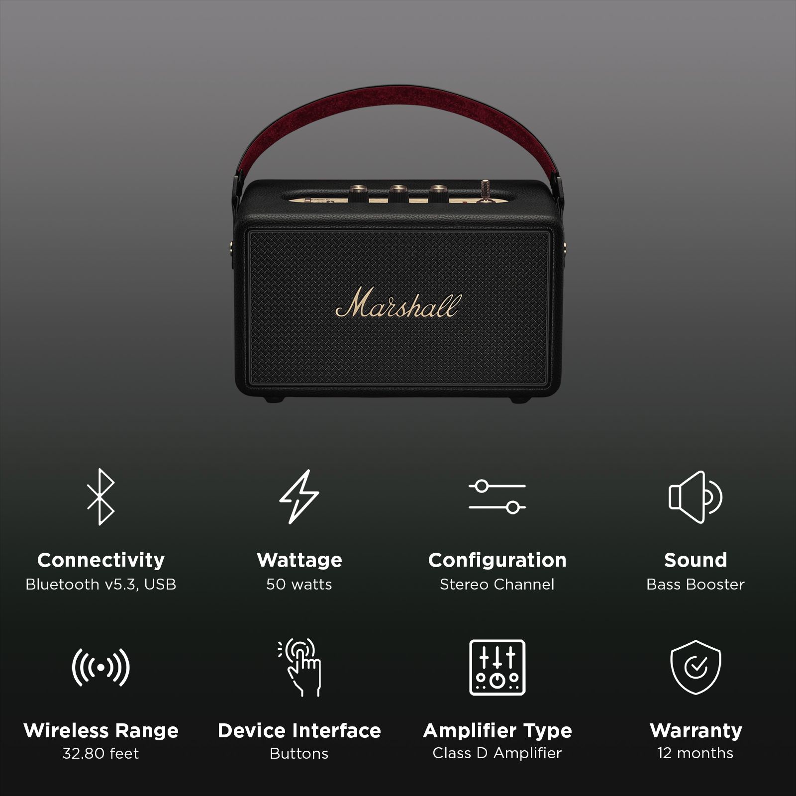 Marshall Kilburn 3 Portable Bluetooth Speaker (IP54 Dust & Water Resistant, 360 Degree Sound, Stereo Channel, Black & Brass) Marshall Kilburn 3 Portable Bluetooth Speaker (IP54 Dust & Water Resistant, 360 Degree Sound, Stereo Channel, Black & Brass)_3