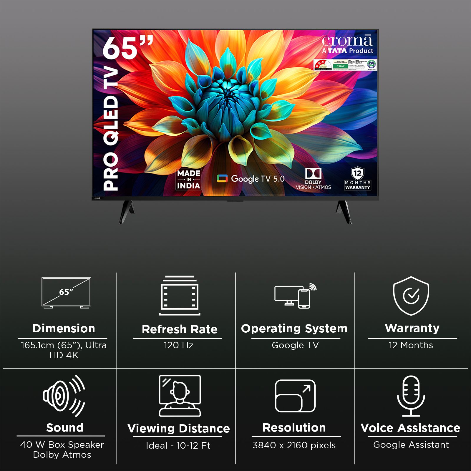Croma 165 cm (65 inch) QLED 4K Ultra HD Smart Android TV with Google Assistant (2025 model)_3