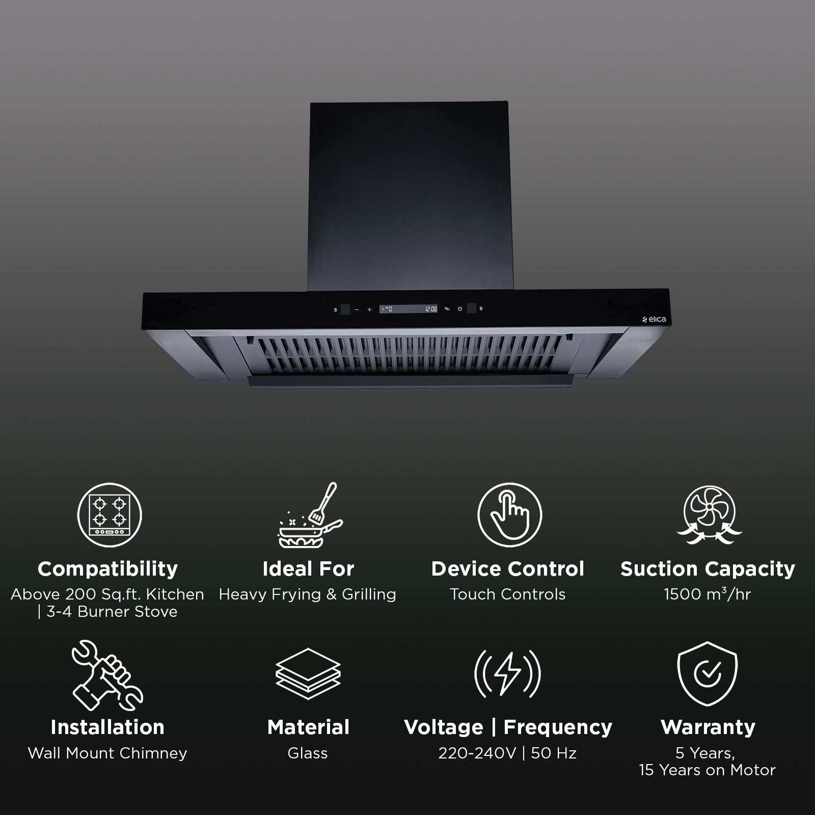 elica FL T75 BLDC HAC LTW MS NERO 75cm 1500m3/hr Ducted Auto Clean Wall Mounted Chimney with Motion Sensor (Black)_3