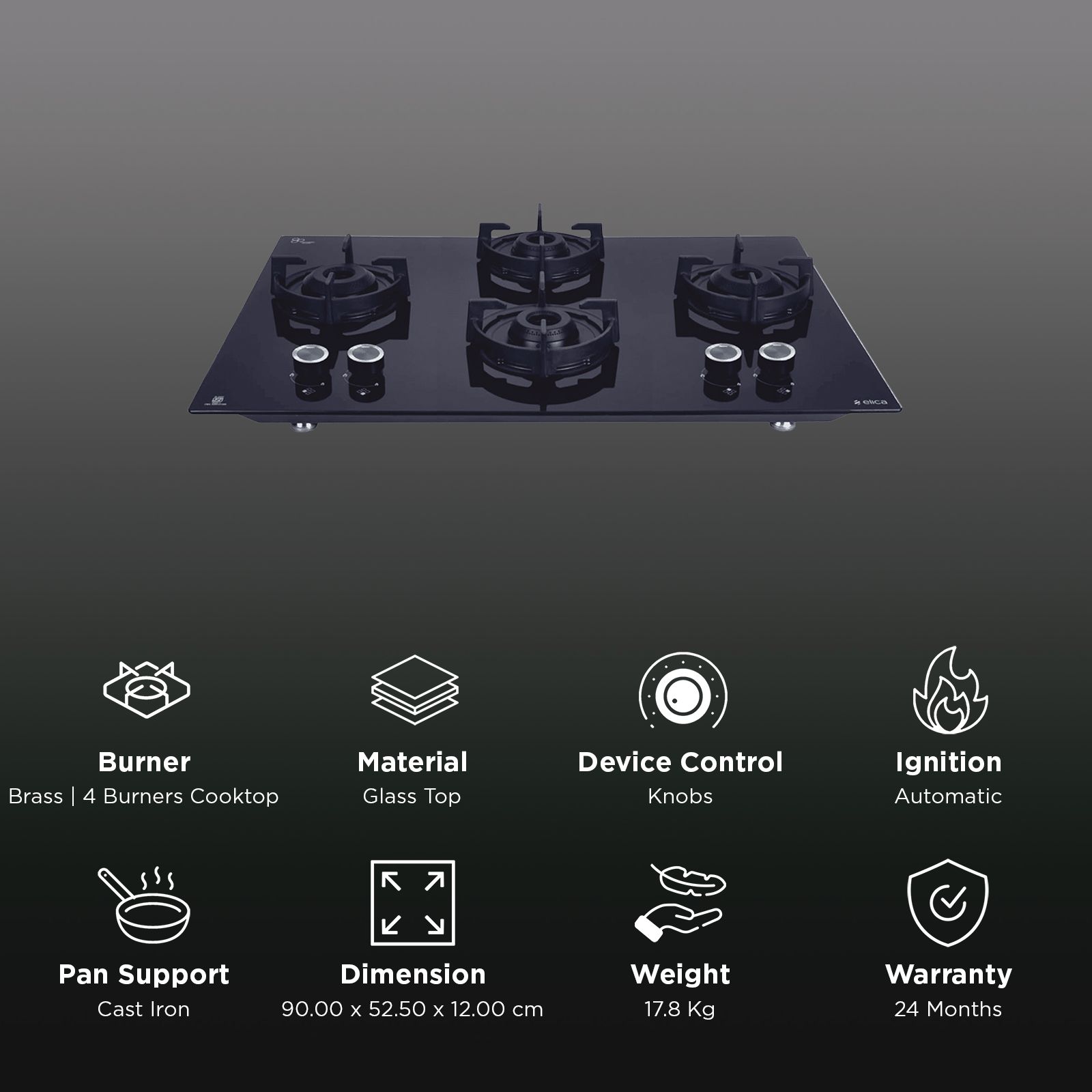 elica CROWN FLEXI 491 LOTUS IND HD BRASS 4 Burner Automatic Hob (Black)_3