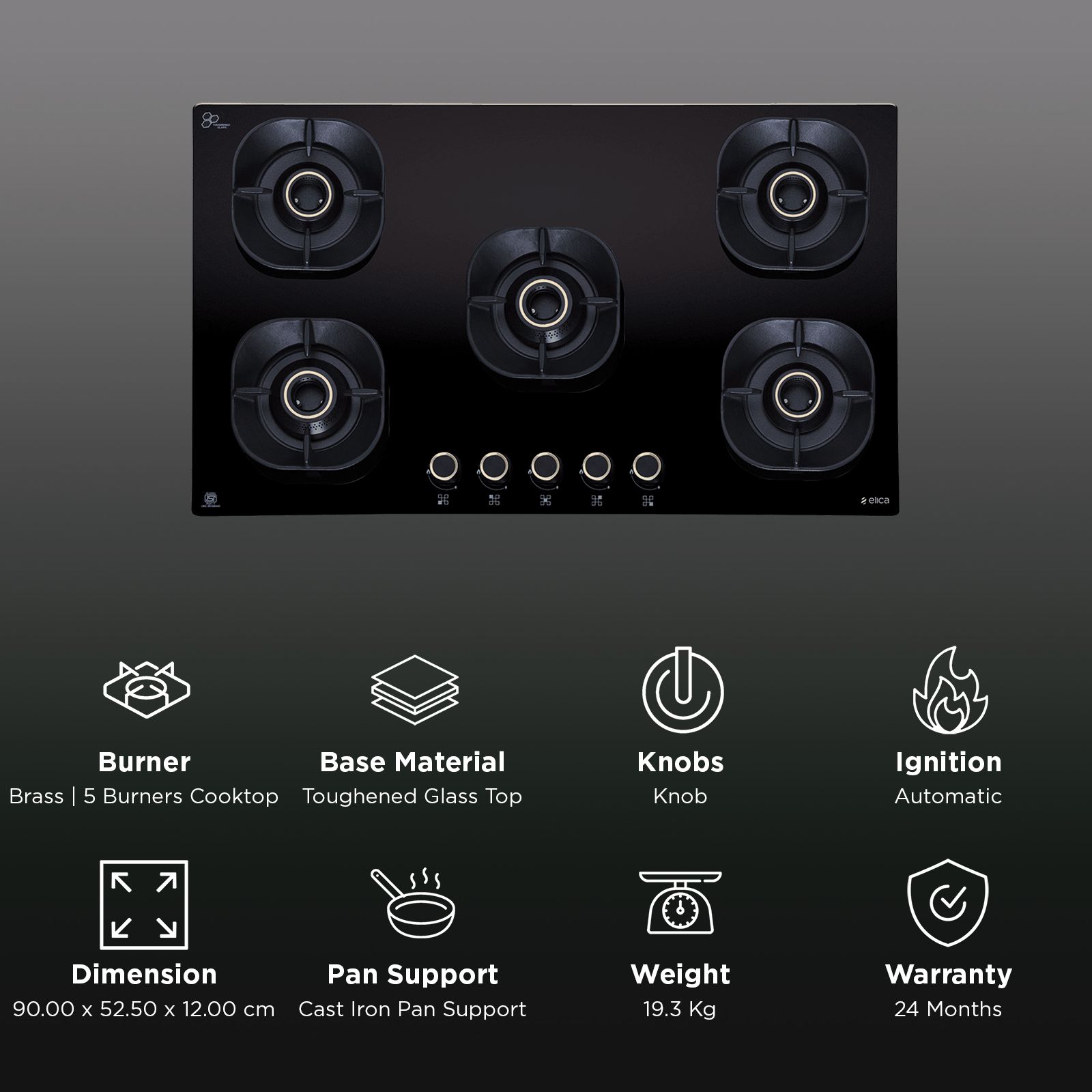 elica CROWN FLEXI 590 LOTUS IND HD BRASS Toughened Glass Top 5 Burner Automatic Hob (Multi Flame Burners, Black Glass) elica CROWN FLEXI 590 LOTUS IND HD BRASS Toughened Glass Top 5 Burner Automatic Hob (Multi Flame Burners, Black Glass)_3