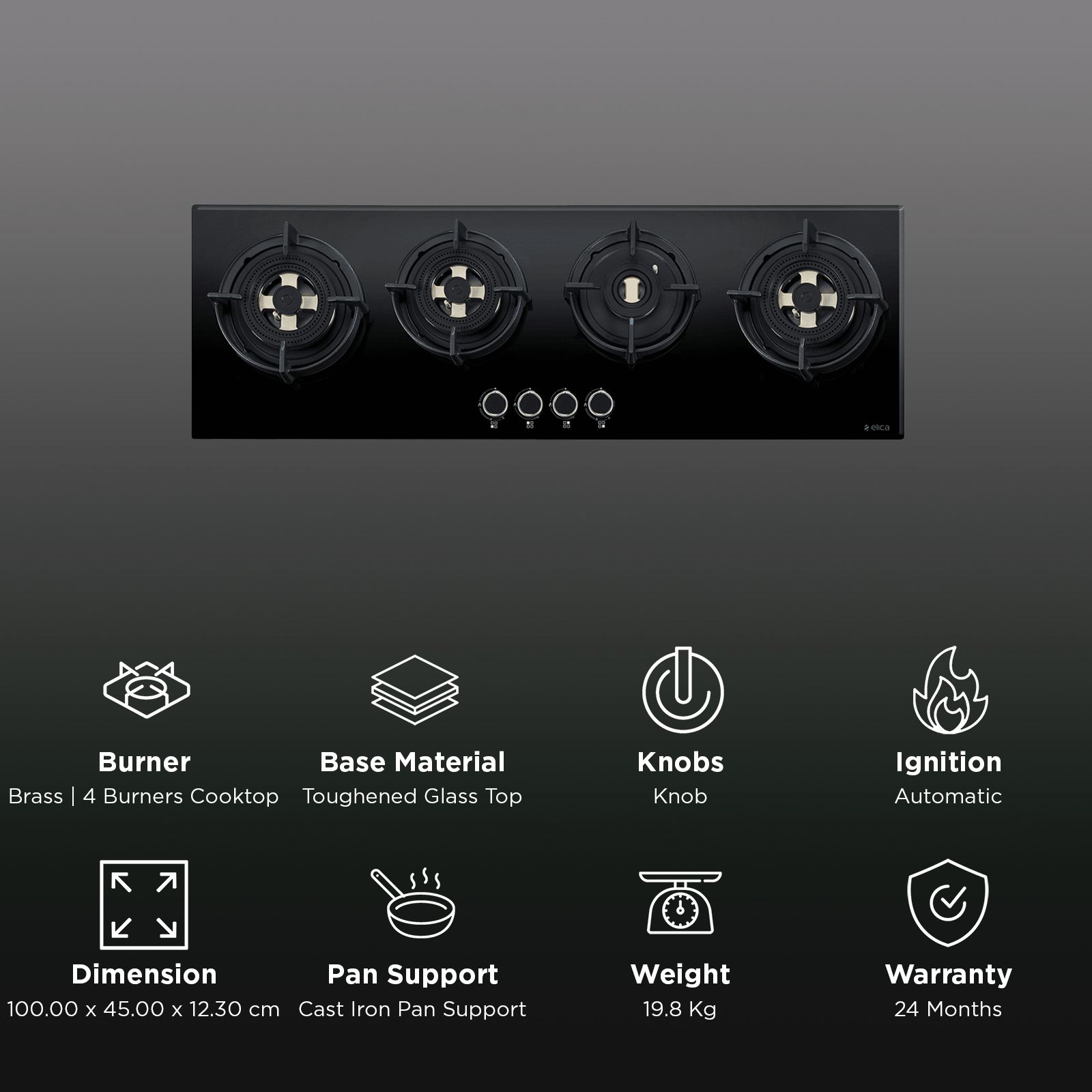 elica DFS FB MFC 4B 100 DX FFD Toughened Glass Top 4 Burner Automatic Hob (Direct Multi Flame Burners, Black Glass)_3