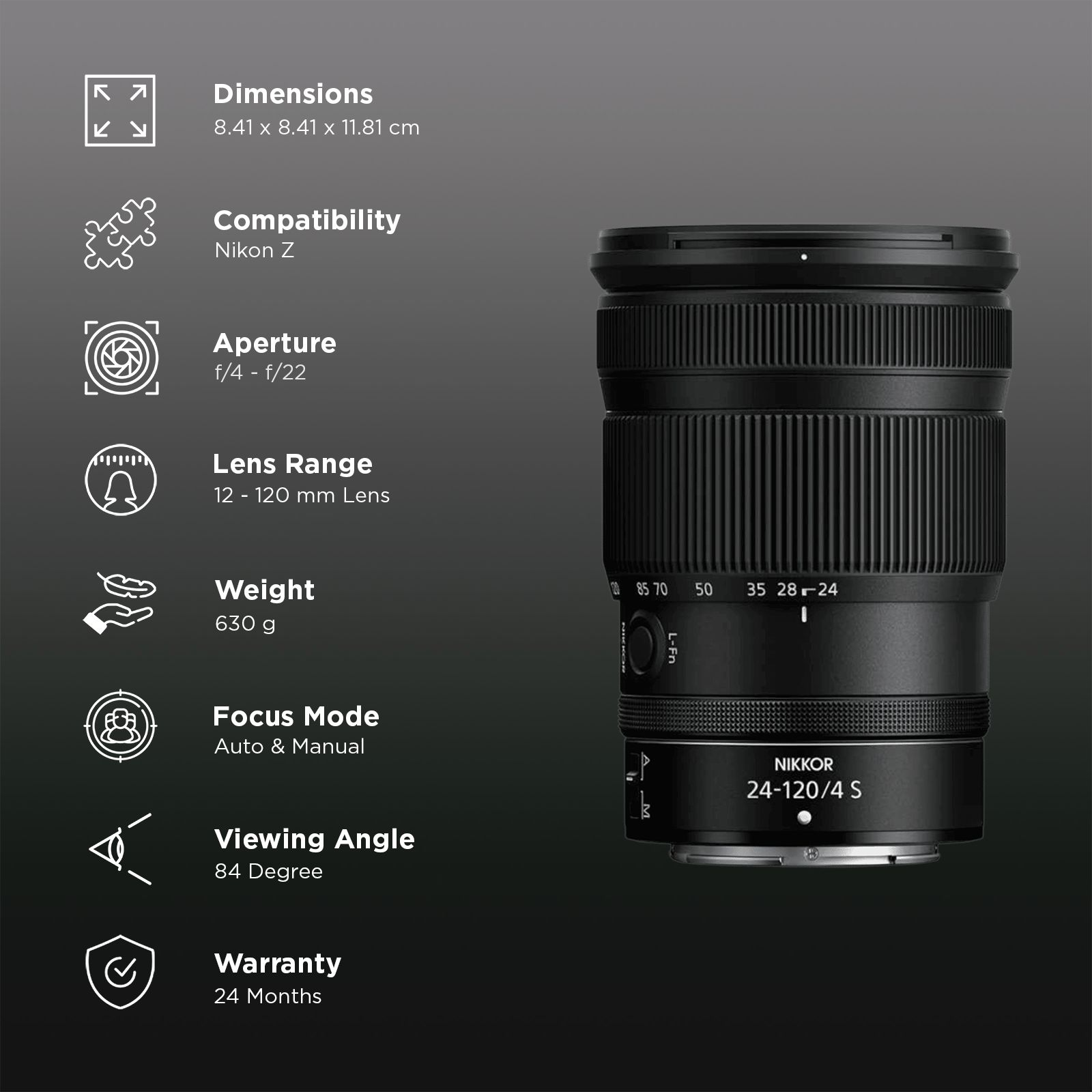 Nikon NIKKOR 24-120mm f/4 – f/22 Telephoto Zoom Lens for Nikon Z Mount (Black) Nikon NIKKOR 24-120mm f/4 – f/22 Telephoto Zoom Lens for Nikon Z Mount (Black)_2