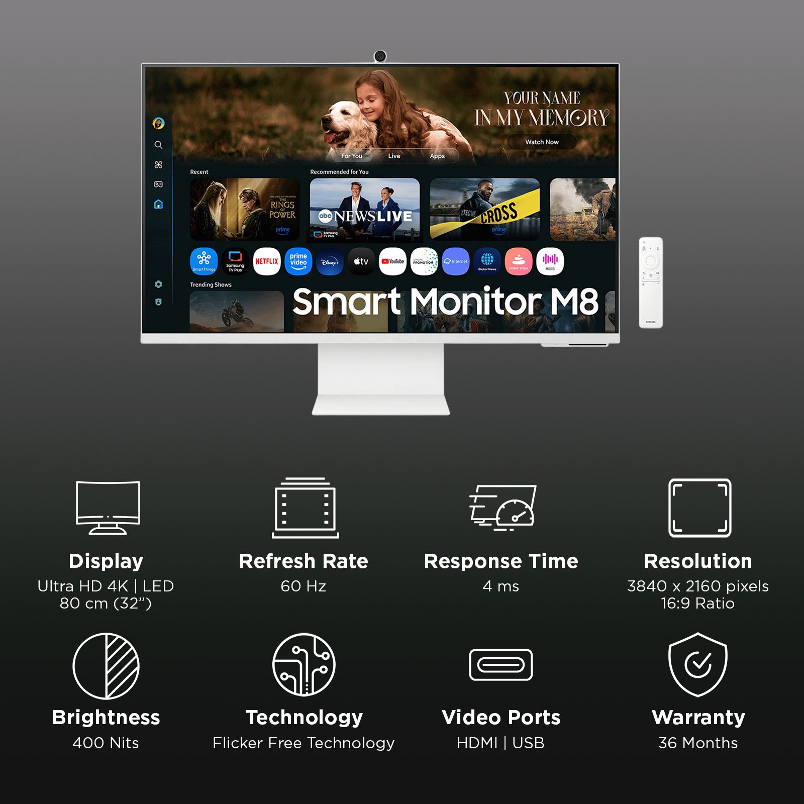 SAMSUNG M8 80 cm (32 inch) 4K Ultra HD VA Panel LED Ultra Wide Height Adjustable Monitor with Flicker-Free Technology_3