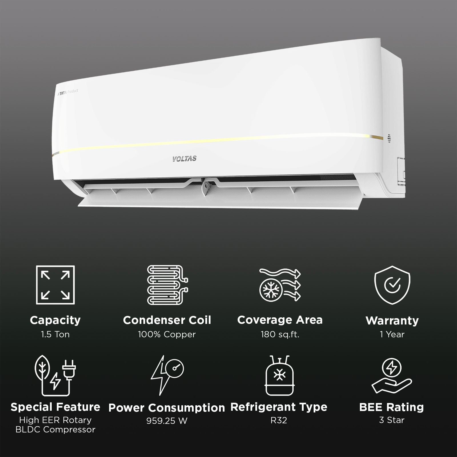 VOLTAS Vectra Zenith Gold-1 Convertible 1.5 Ton 3 Star Inverter Split AC with Auto Cleanser (2025 Model, Copper Condenser, 4503858) VOLTAS Vectra Zenith Gold-1 Convertible 1.5 Ton 3 Star Inverter Split AC with Auto Cleanser (2025 Model, Copper Condenser, 4503858)_2