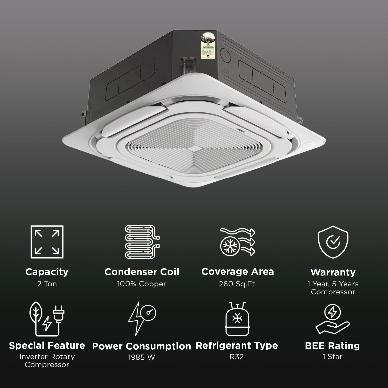 Blue Star T Series 2 Ton 1 Star Fixed Speed Cassette AC (Copper Condenser, FD124TANU1)_2