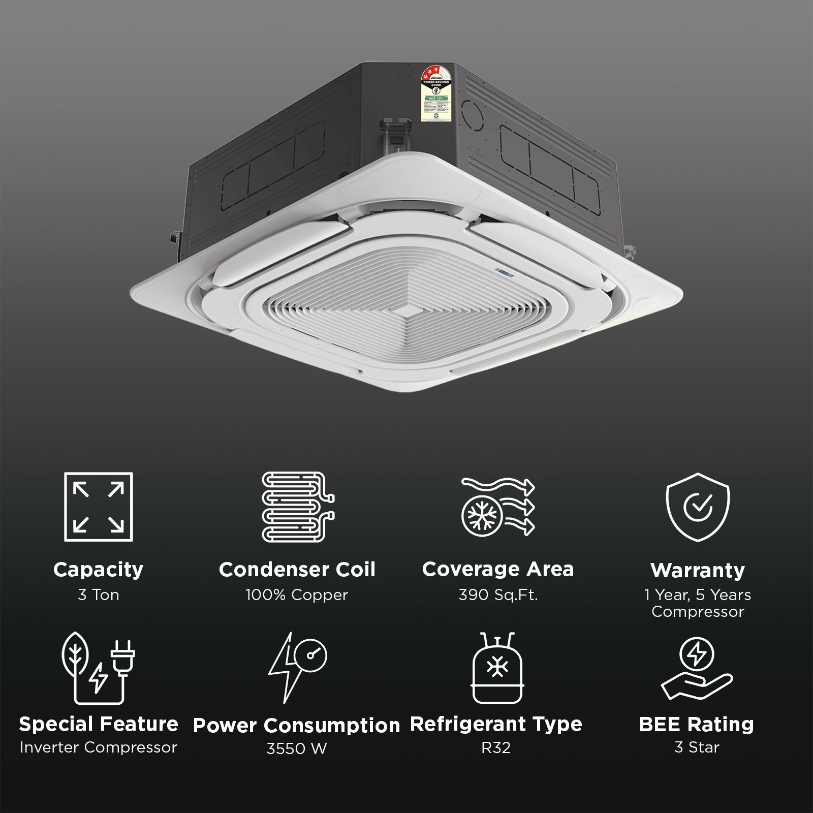 Blue Star T Series 3 Ton 3 Star Inverter Cassette AC (Copper Condenser, Dust Filter, ID336TANU1)_2