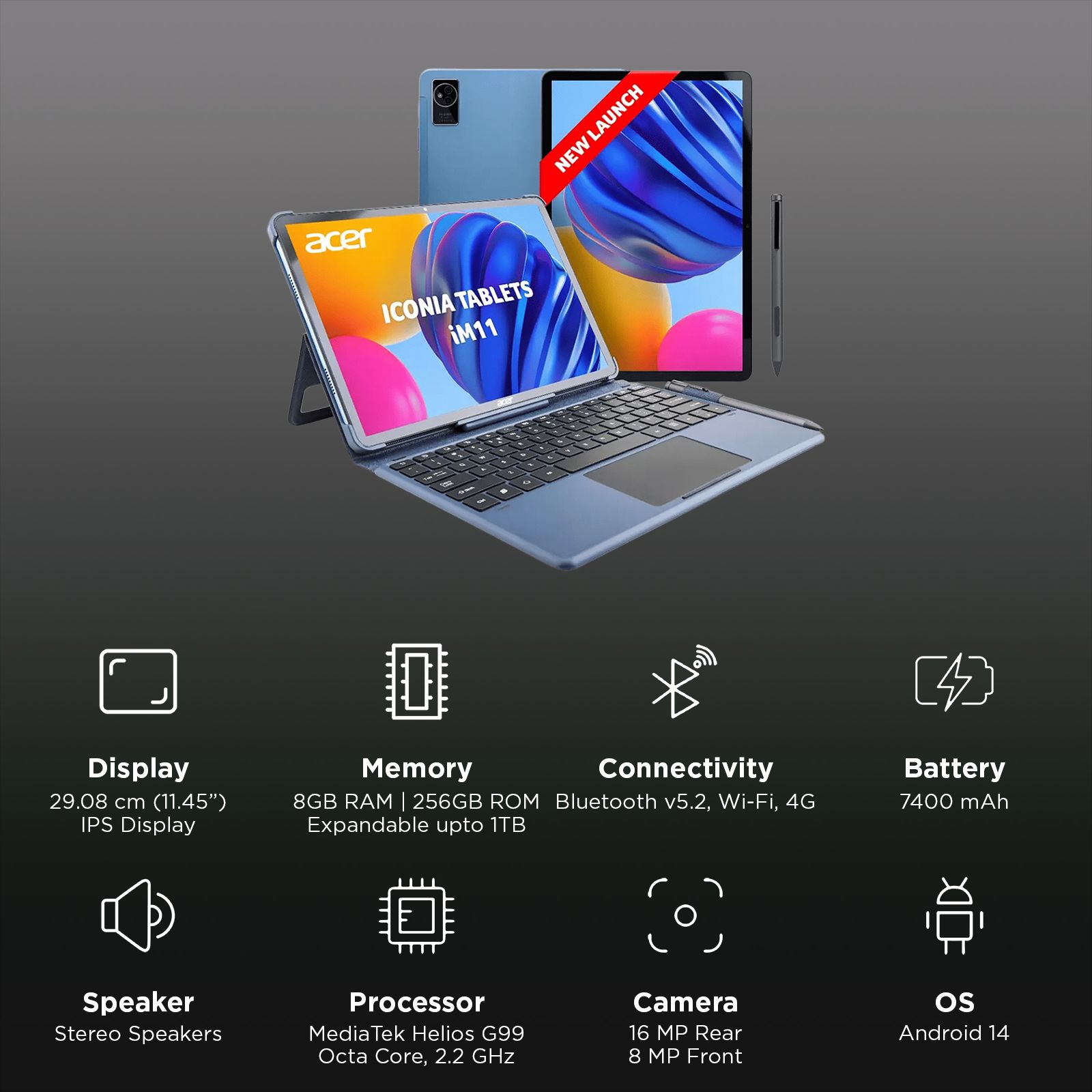 acer Iconia Wi-Fi+4G Android Tablet with Stylus (11.45 Inch, 8GB RAM, 256GB ROM, Blue) acer Iconia Wi-Fi+4G Android Tablet with Stylus (11.45 Inch, 8GB RAM, 256GB ROM, Blue)_2
