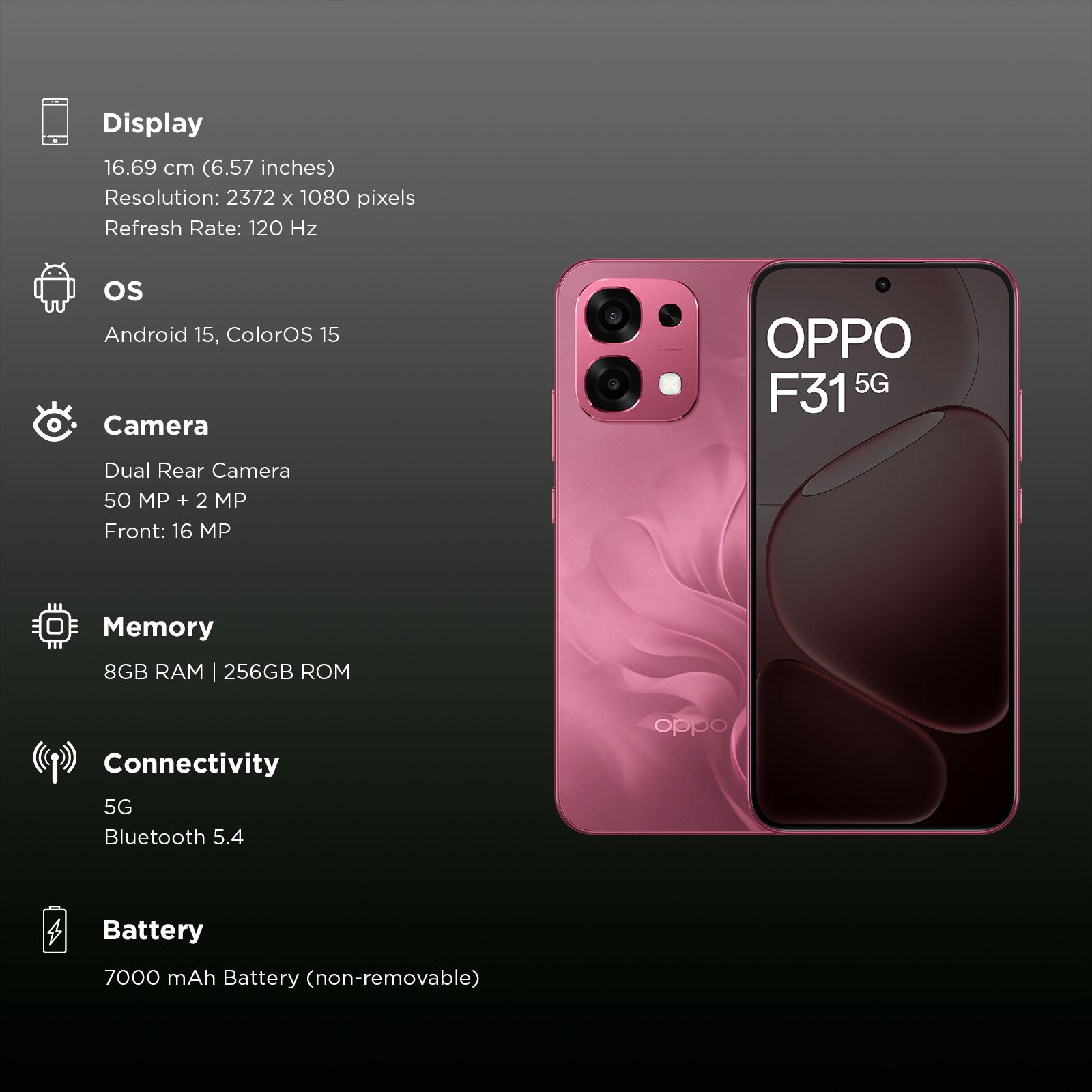 oppo F31 5G (8GB RAM, 256GB, Bloom Red) oppo F31 5G (8GB RAM, 256GB, Bloom Red)_3