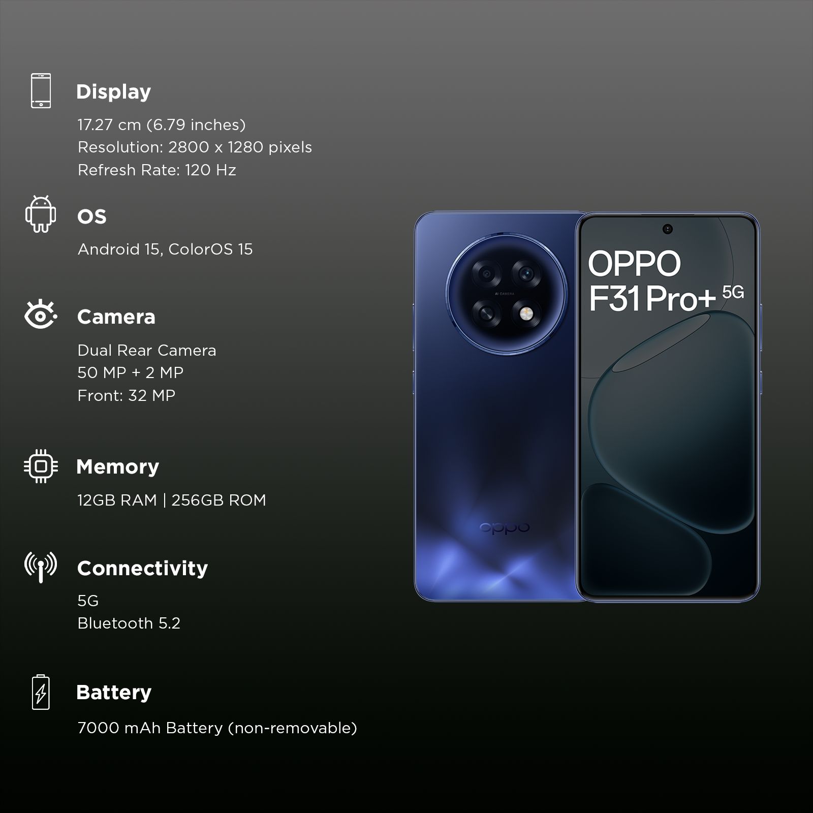 oppo F31 Pro Plus 5G (12GB RAM, 256GB, Gemstone Blue) oppo F31 Pro Plus 5G (12GB RAM, 256GB, Gemstone Blue)_3