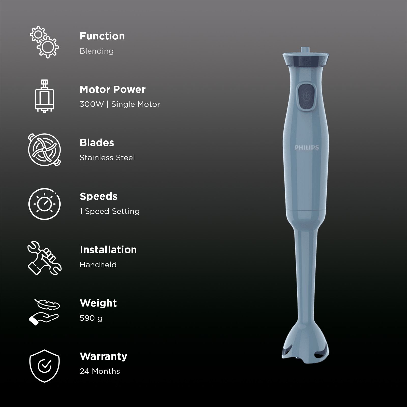 PHILIPS HR1400 300 Watt Hand Blender (Blue) PHILIPS HR1400 300 Watt Hand Blender (Blue)_2