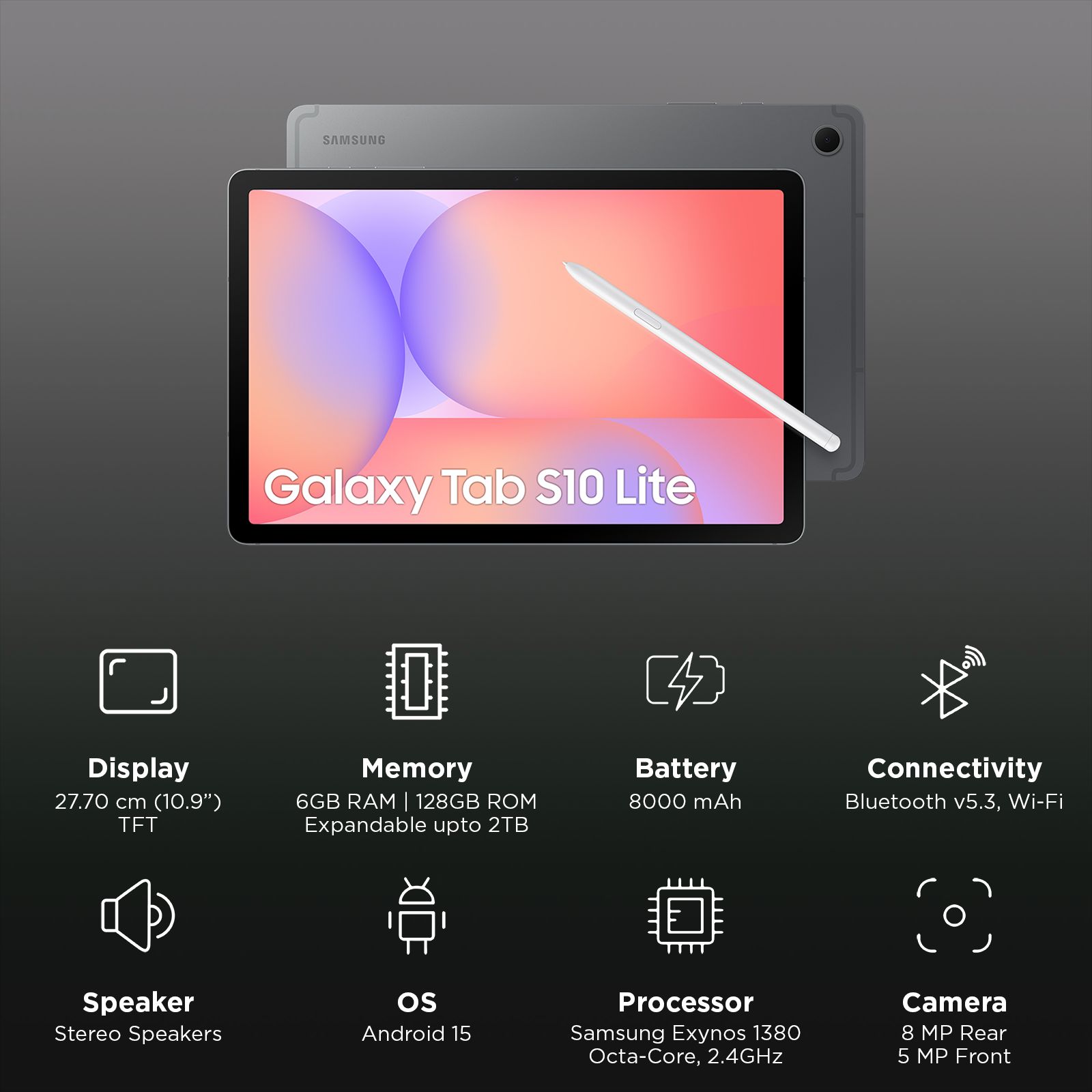 SAMSUNG Galaxy Tab S10 Lite Wi-Fi Android Tablet with S Pen (10.9 Inch, 6GB RAM, 128GB ROM, Gray)_3
