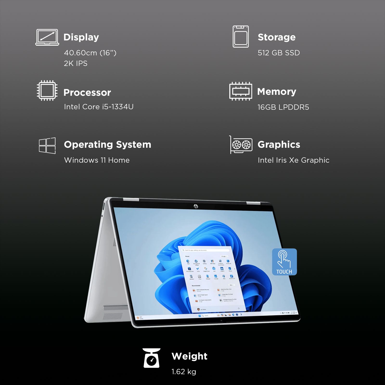 HP OmniBook 5 Flip Intel Core i5-1334U 13th Gen Touchscreen 2-in-1 Laptop (16GB RAM, 512GB SSD, Windows 11 Home, 14 inch 2K IPS Display, Microsoft Office Home 2024, Glacier Silver, 1.62 KG) HP OmniBook 5 Flip Intel Core i5-1334U 13th Gen Touchscreen 2-in-1 Laptop (16GB RAM, 512GB SSD, Windows 11 Home, 14 inch 2K IPS Display, Microsoft Office Home 2024, Glacier Silver, 1.62 KG)_3