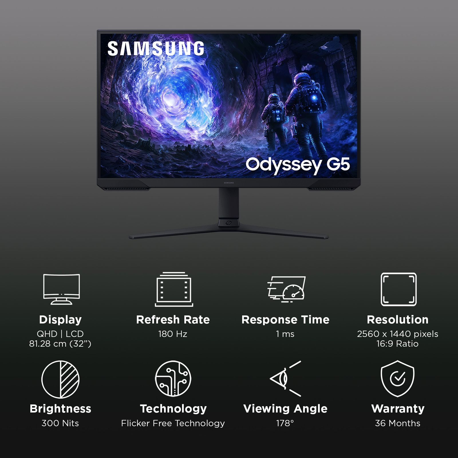 SAMSUNG Odyssey G5 81.28 cm (32 inch) QHD VA Panel LCD Height Adjustable Gaming Monitor with AMD FreeSync_3