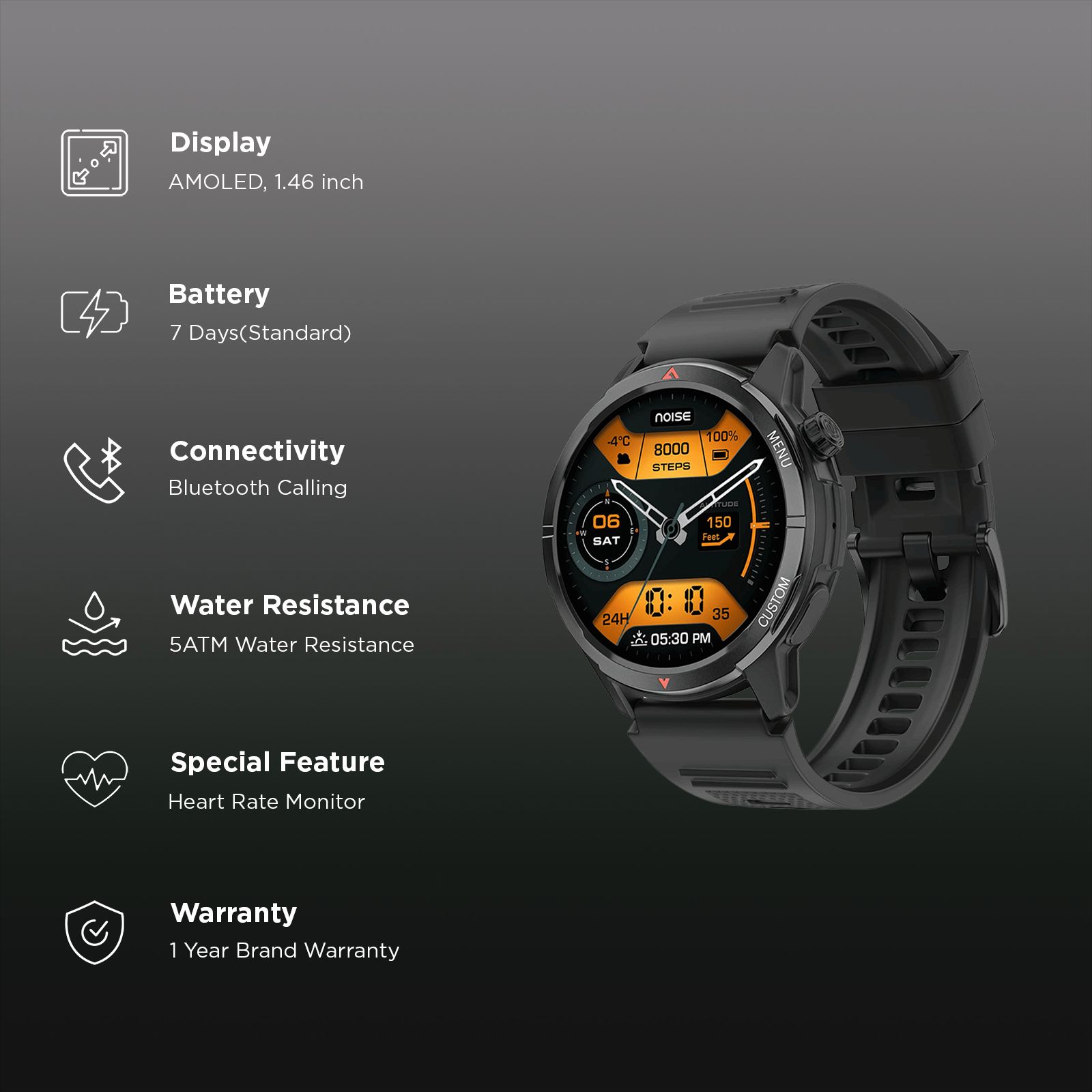 noise NoiseFit Endeavour 2 Smartwatch with Bluetooth Calling (37.08mm AMOLED Display, 5 ATM Water Resistant, Jet Black Strap) noise NoiseFit Endeavour 2 Smartwatch with Bluetooth Calling (37.08mm AMOLED Display, 5 ATM Water Resistant, Jet Black Strap)_2