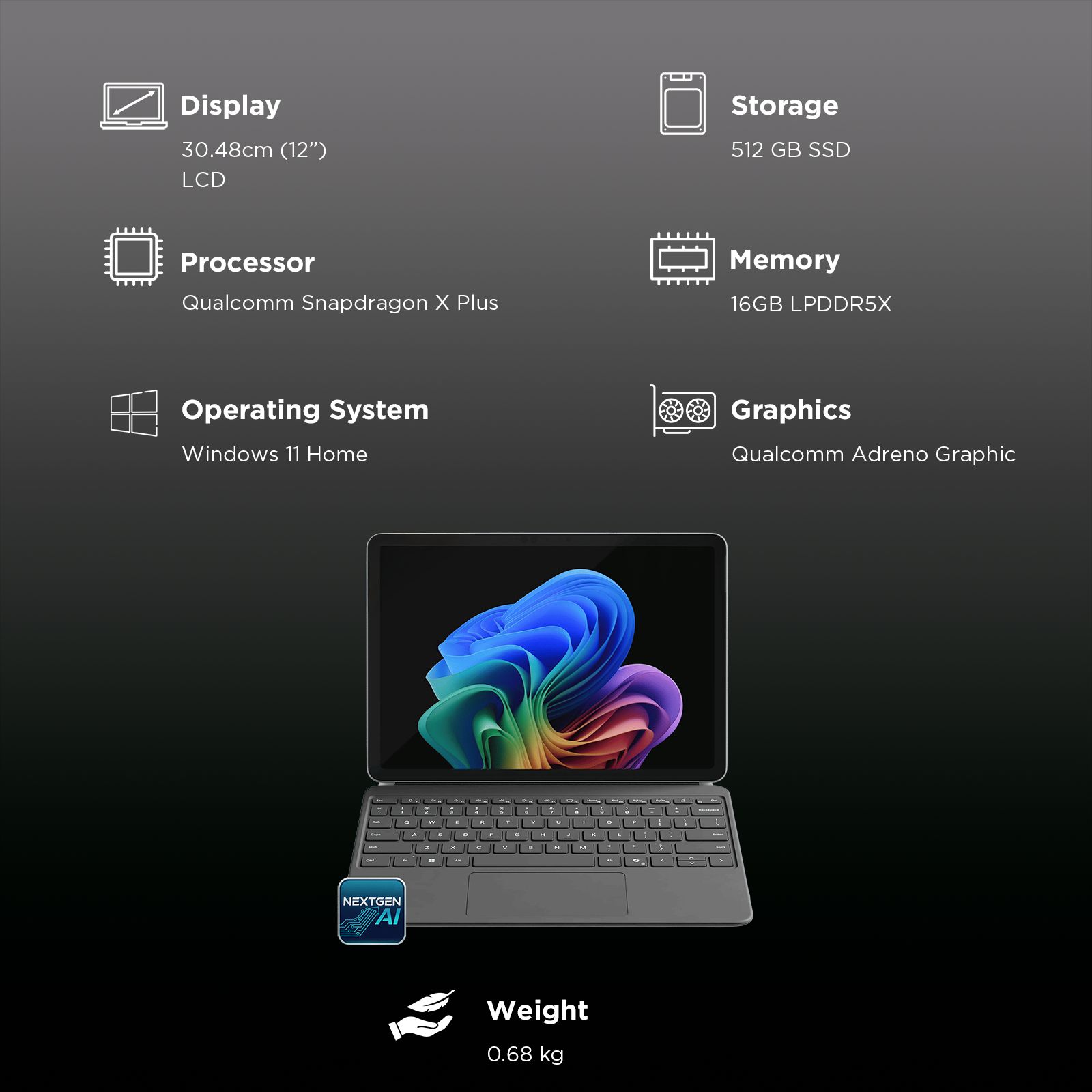 Microsoft Surface Pro Qualcomm Snapdragon X Plus Touchscreen 2-in-1 Laptop (16GB, 512GB SSD, Windows 11 Home, 12 inch PixelSense LCD Display, Microsoft 365 for 6 Months, Platinum, 0.68 KG)_3