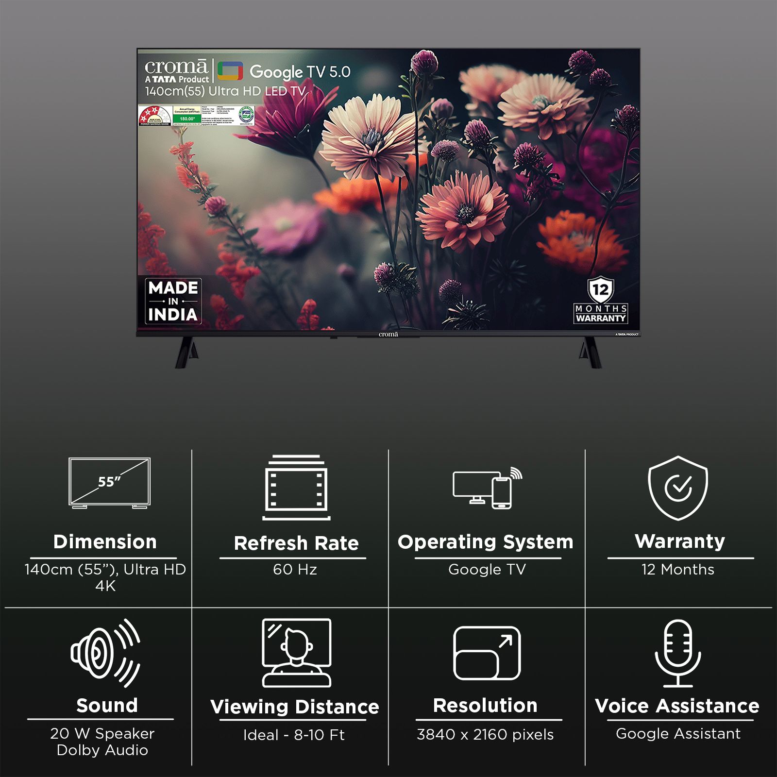 Croma 140 cm (55 inch) 4K Ultra HD LED Google TV 5.0 with Dolby Audio Croma 140 cm (55 inch) 4K Ultra HD LED Google TV 5.0 with Dolby Audio_3