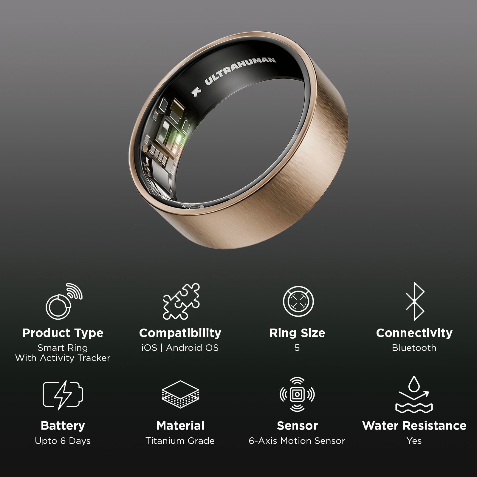 Ultrahuman Ring AIR Smart Ring with Activity Tracker (Buy Sizing Kit First, Size 5, Upto 100 Meter Water Resistant, Brushed Rose Gold)_2