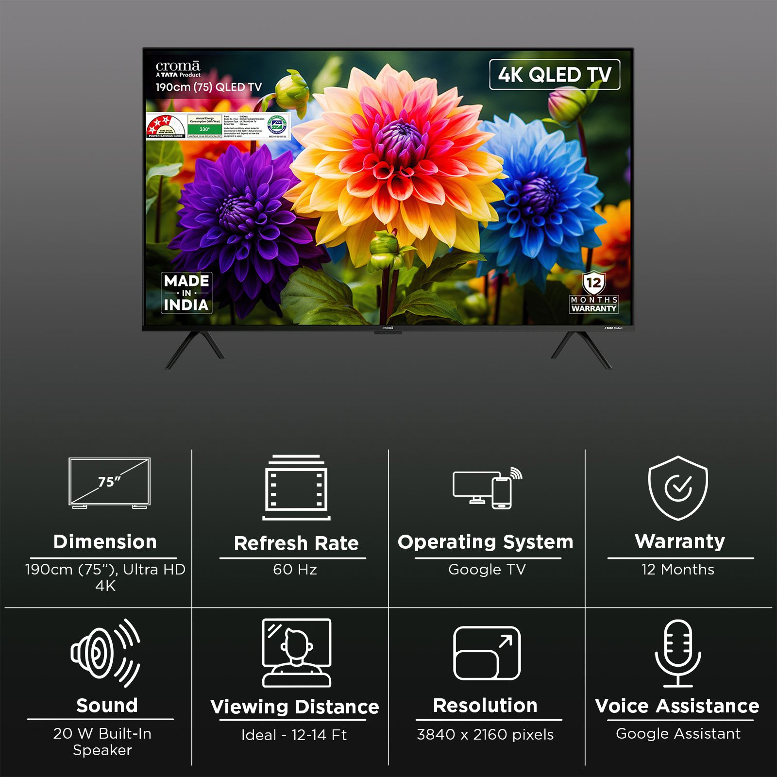 Croma 190 cm (75 inch) QLED 4K Ultra HD Smart Google TV with Dolby Vision & Dolby Atmos (2025 model) Croma 190 cm (75 inch) QLED 4K Ultra HD Smart Google TV with Dolby Vision & Dolby Atmos (2025 model)_3