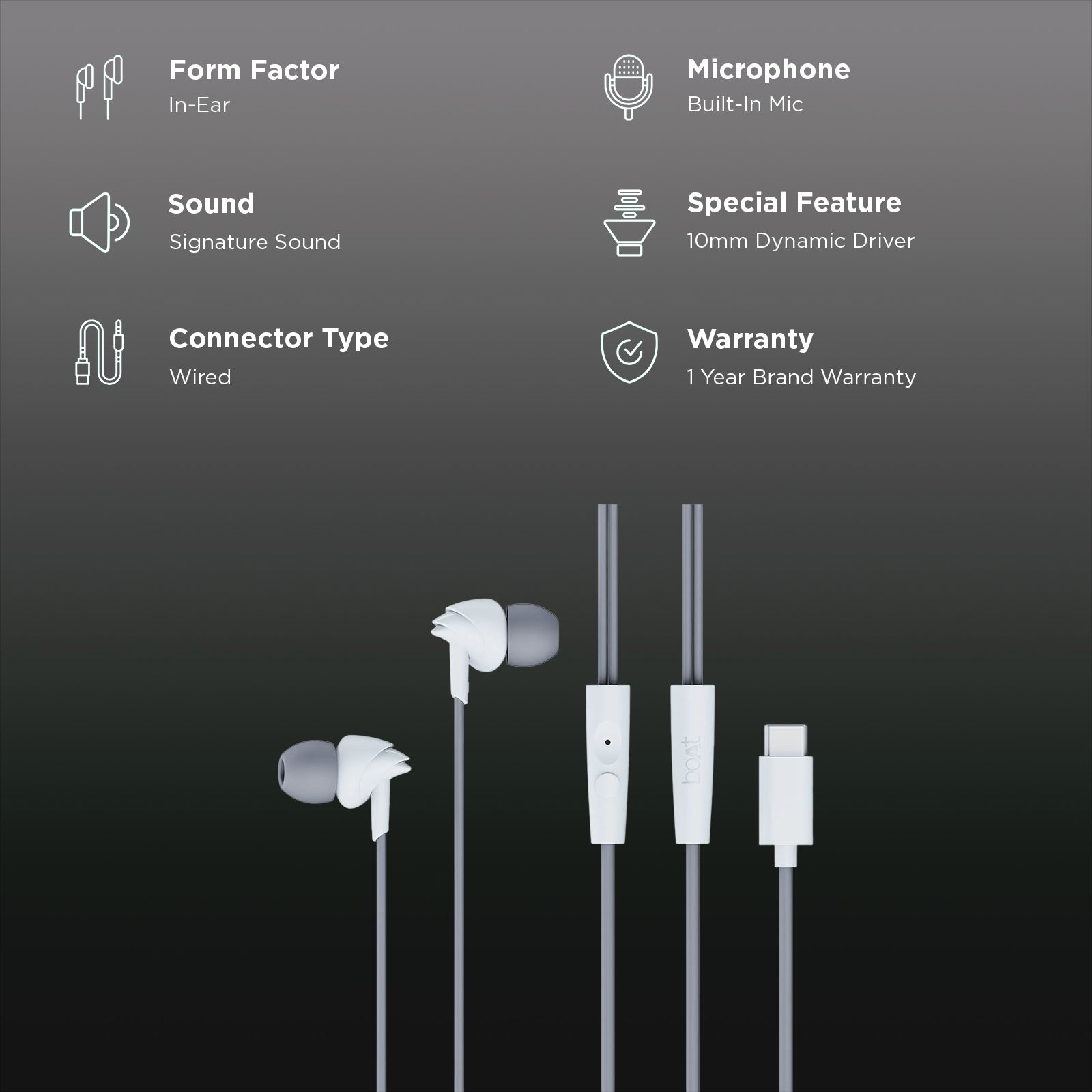 boAt Bassheads 300C Wired Earphone with Mic (USB Type-C Connector, In Ear, Cool Grey) boAt Bassheads 300C Wired Earphone with Mic (USB Type-C Connector, In Ear, Cool Grey)_2