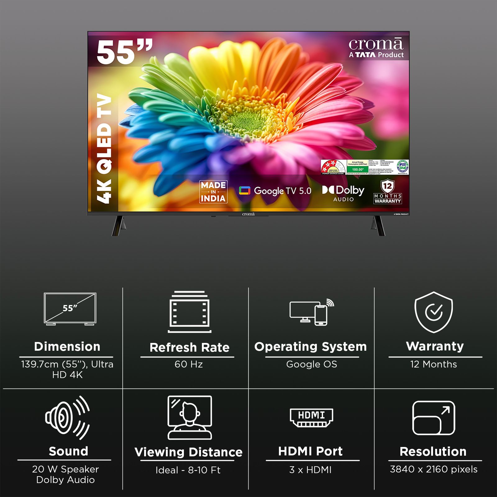 Croma 140 cm (55 inch) QLED 4K Ultra HD Smart Google TV with Google Assistant Supported (2025 model) Croma 140 cm (55 inch) QLED 4K Ultra HD Smart Google TV with Google Assistant Supported (2025 model)_3