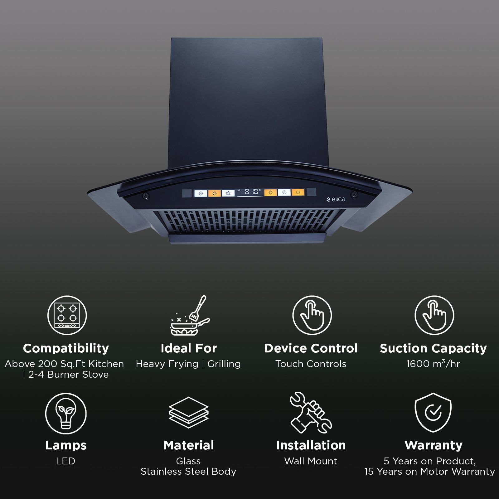 elica WD HS ORG FL 600 HAC LTW MS NERO 60cm 1600m3/hr Ducted Auto Clean Wall Mounted Chimney with Motion Sensor (Black) elica WD HS ORG FL 600 HAC LTW MS NERO 60cm 1600m3/hr Ducted Auto Clean Wall Mounted Chimney with Motion Sensor (Black)_3