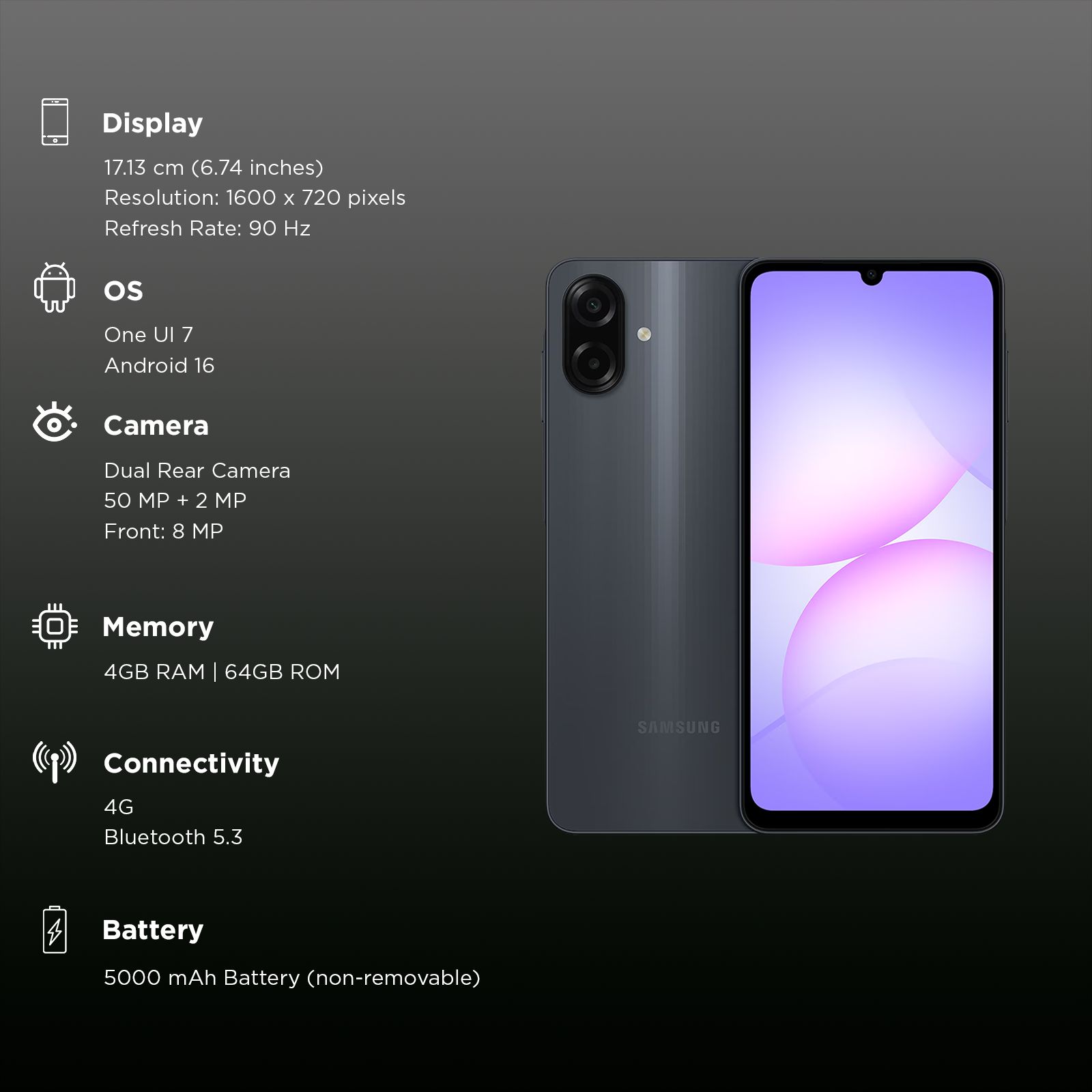 SAMSUNG Galaxy A07 4G (4GB RAM, 64GB, Black) SAMSUNG Galaxy A07 4G (4GB RAM, 64GB, Black)_3