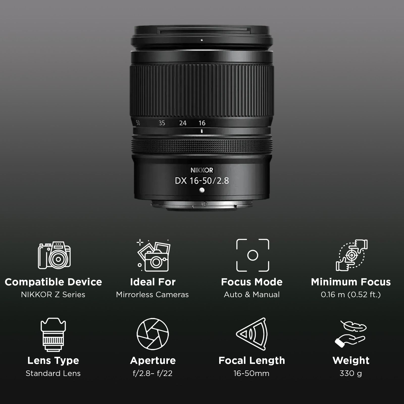 Nikon NIKKOR Z 16-50mm f/2.8-f/22 Standard Zoom Lens For Nikon Z Mount (Built-In Stabilisation, Light Weight) Nikon NIKKOR Z 16-50mm f/2.8-f/22 Standard Zoom Lens For Nikon Z Mount (Built-In Stabilisation, Light Weight)_3