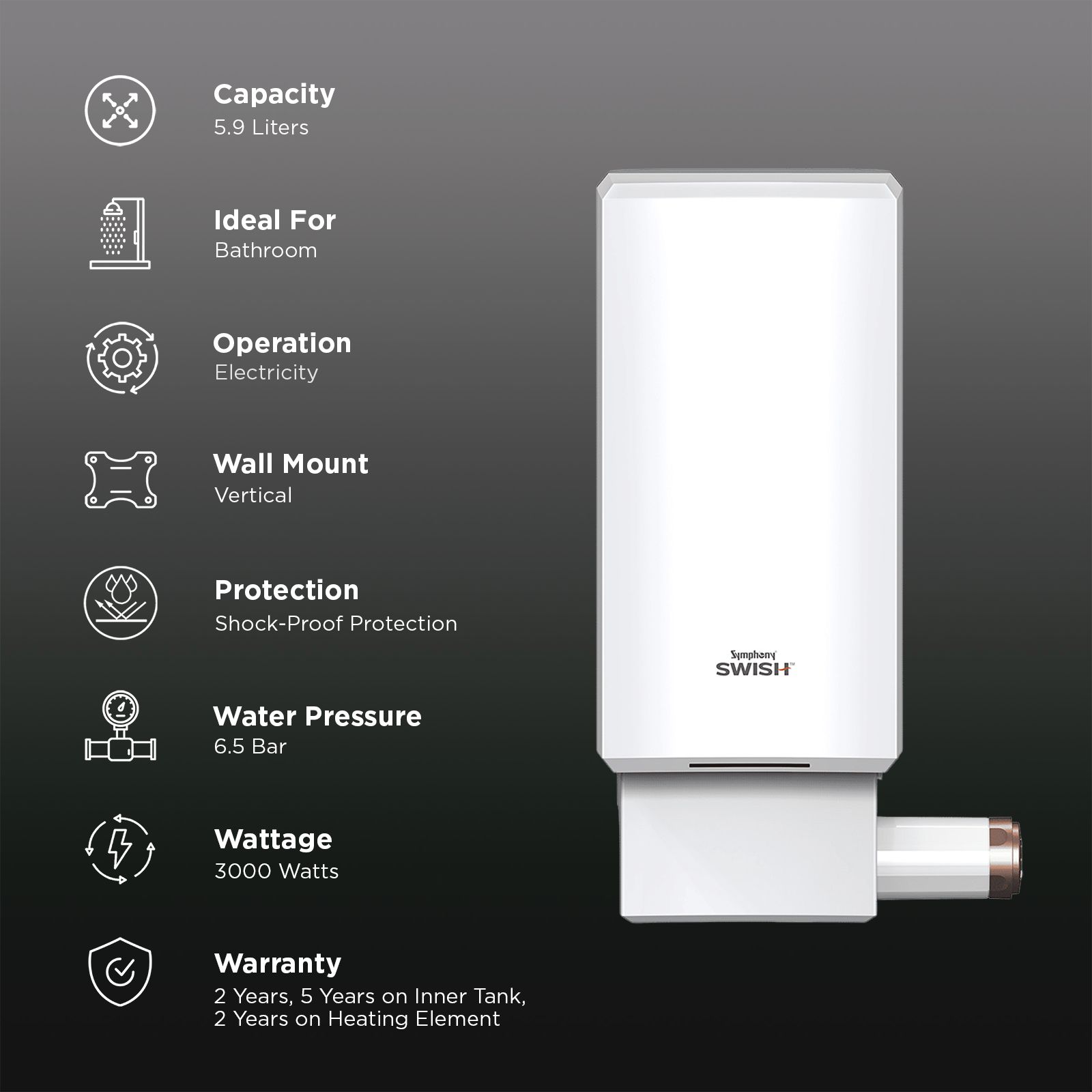 Symphony SWISH 5.9 Litre Vertical Instant Geyser with PUROPOD Cartridge Technology (White)_3
