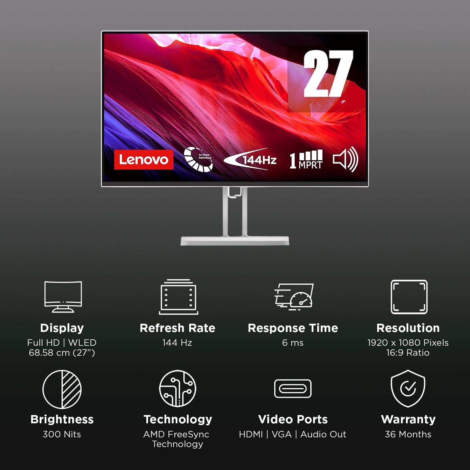 Lenovo L27-4C 68.58 cm (27 inch) Full HD IPS Panel LCD Ultra Thin Bezel Gaming Monitor With WLED Backlight Lenovo L27-4C 68.58 cm (27 inch) Full HD IPS Panel LCD Ultra Thin Bezel Gaming Monitor With WLED Backlight _3