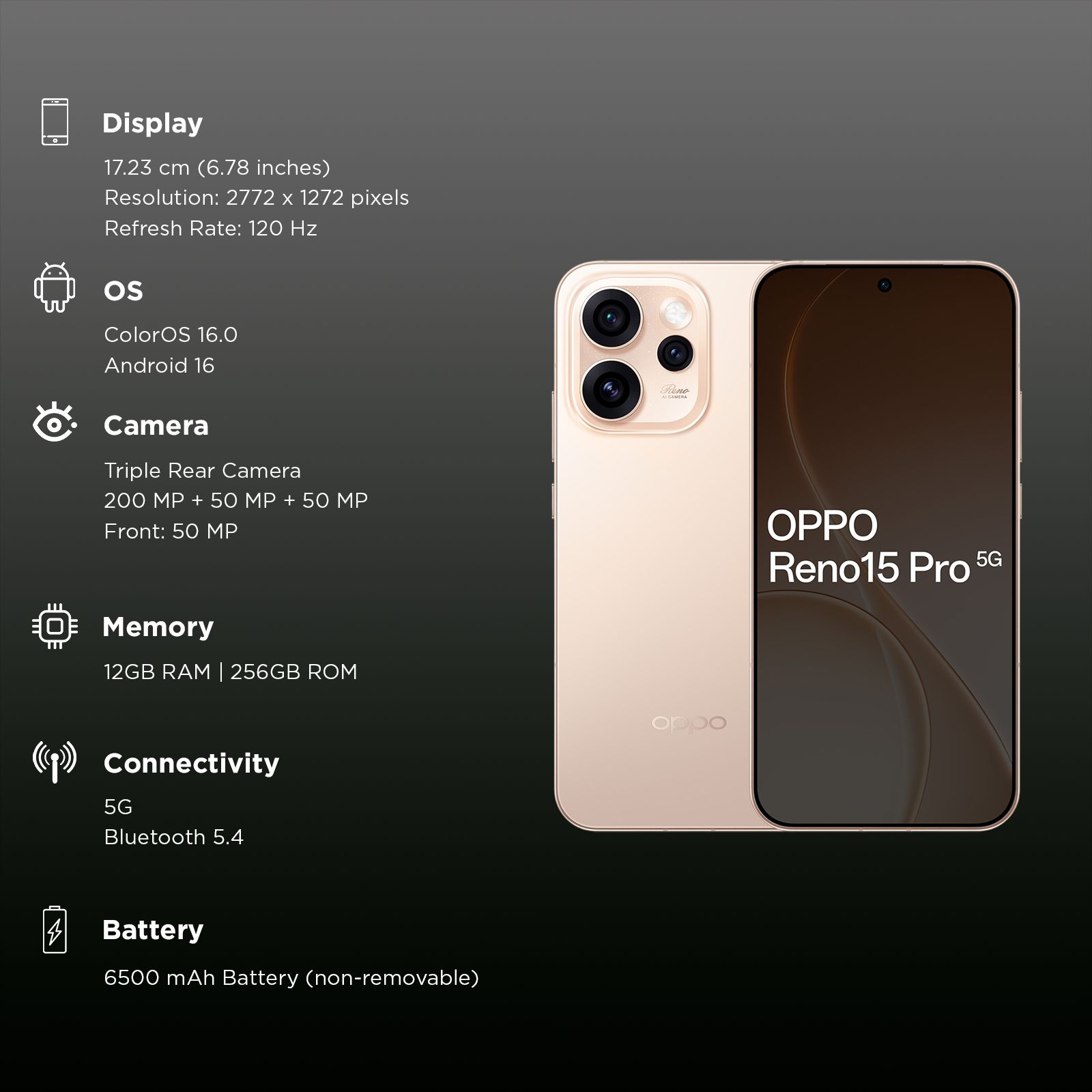 oppo Reno15 Pro 5G (12GB RAM, 256GB, Sunset Gold) oppo Reno15 Pro 5G (12GB RAM, 256GB, Sunset Gold)_3