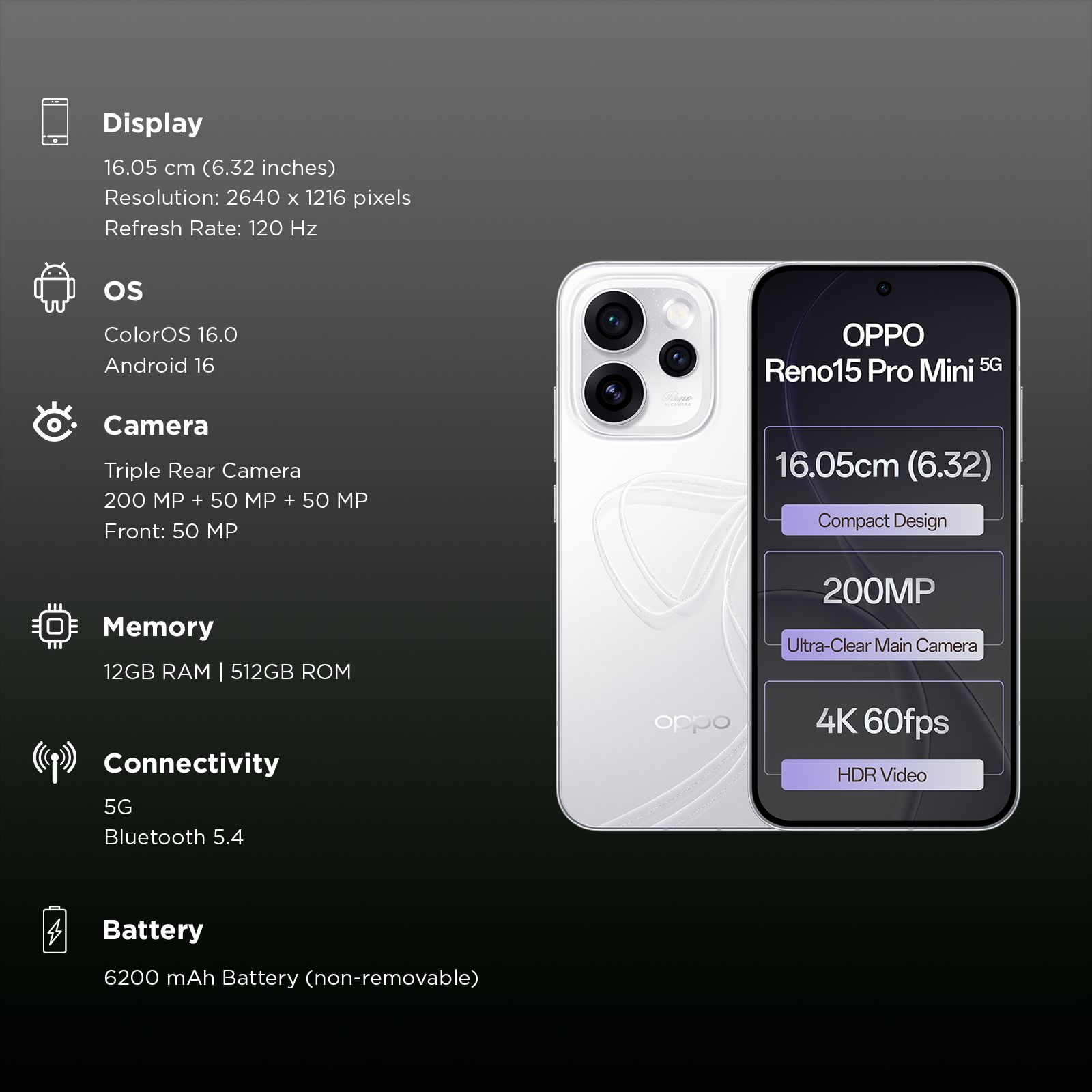 oppo Reno15 Pro Mini 5G (12GB RAM, 512GB, Glacier White)_3