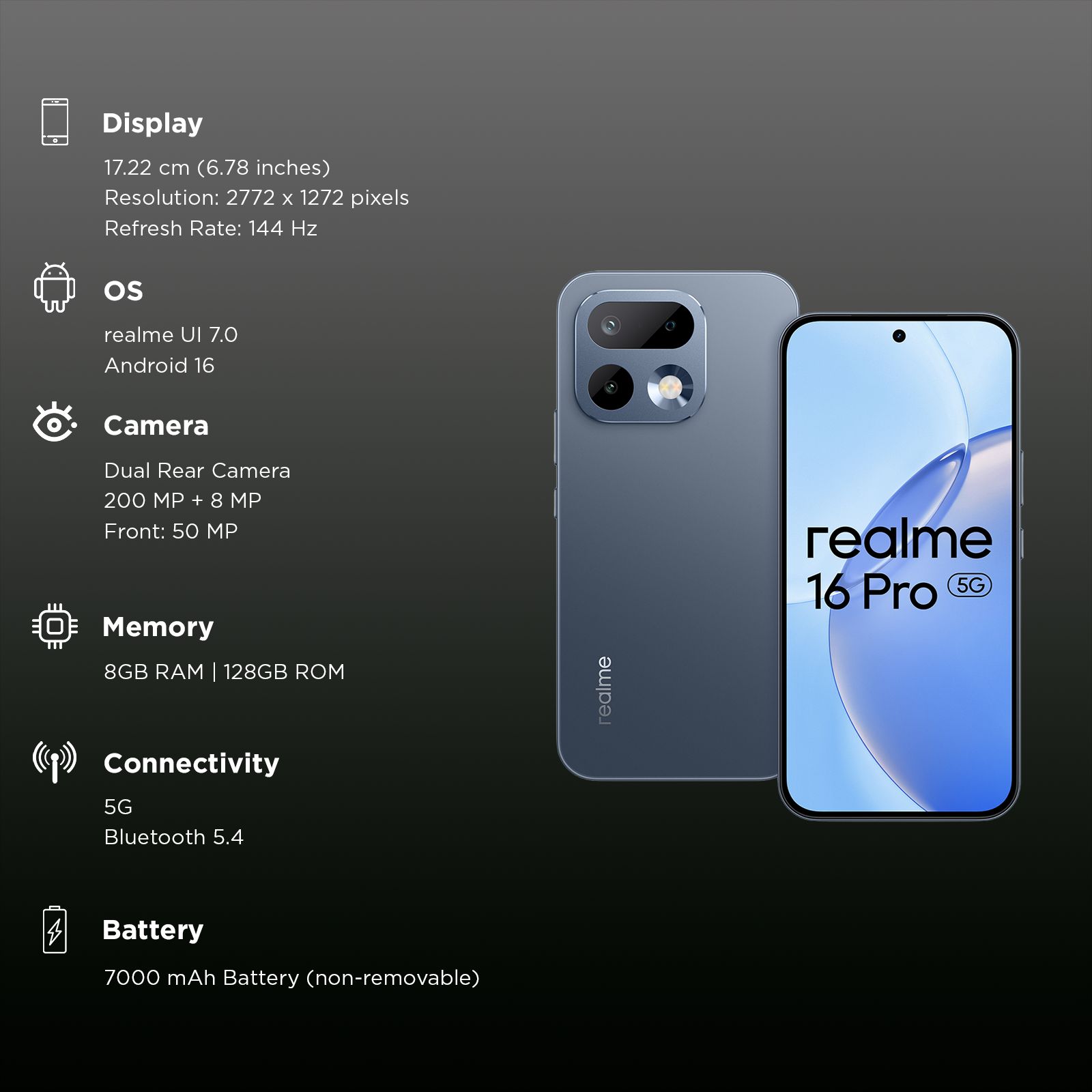 realme 16 Pro 5G (8GB RAM, 128GB, Pebble Grey) realme 16 Pro 5G (8GB RAM, 128GB, Pebble Grey)_3