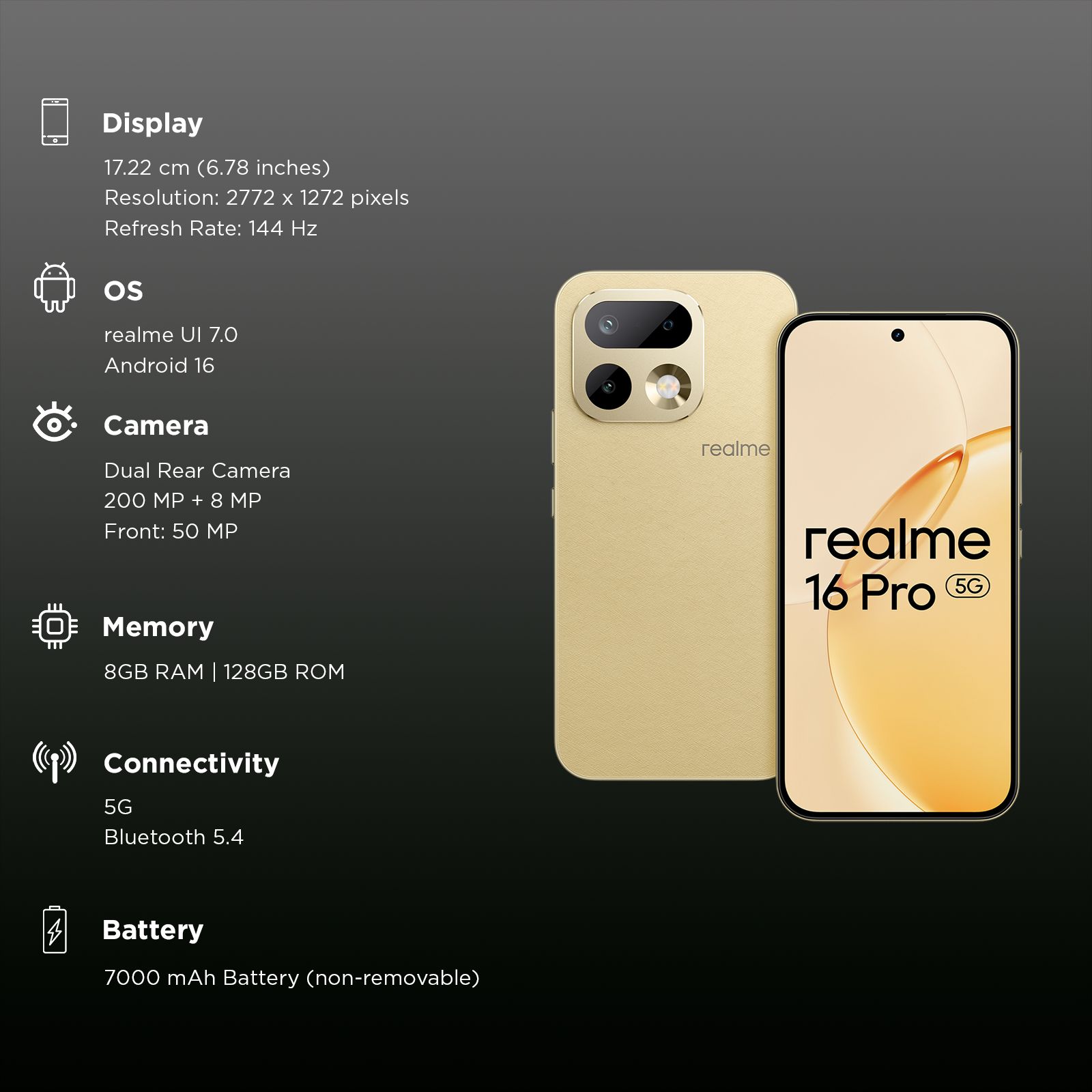 realme 16 Pro 5G (8GB RAM, 128GB, Master Gold) realme 16 Pro 5G (8GB RAM, 128GB, Master Gold)_3