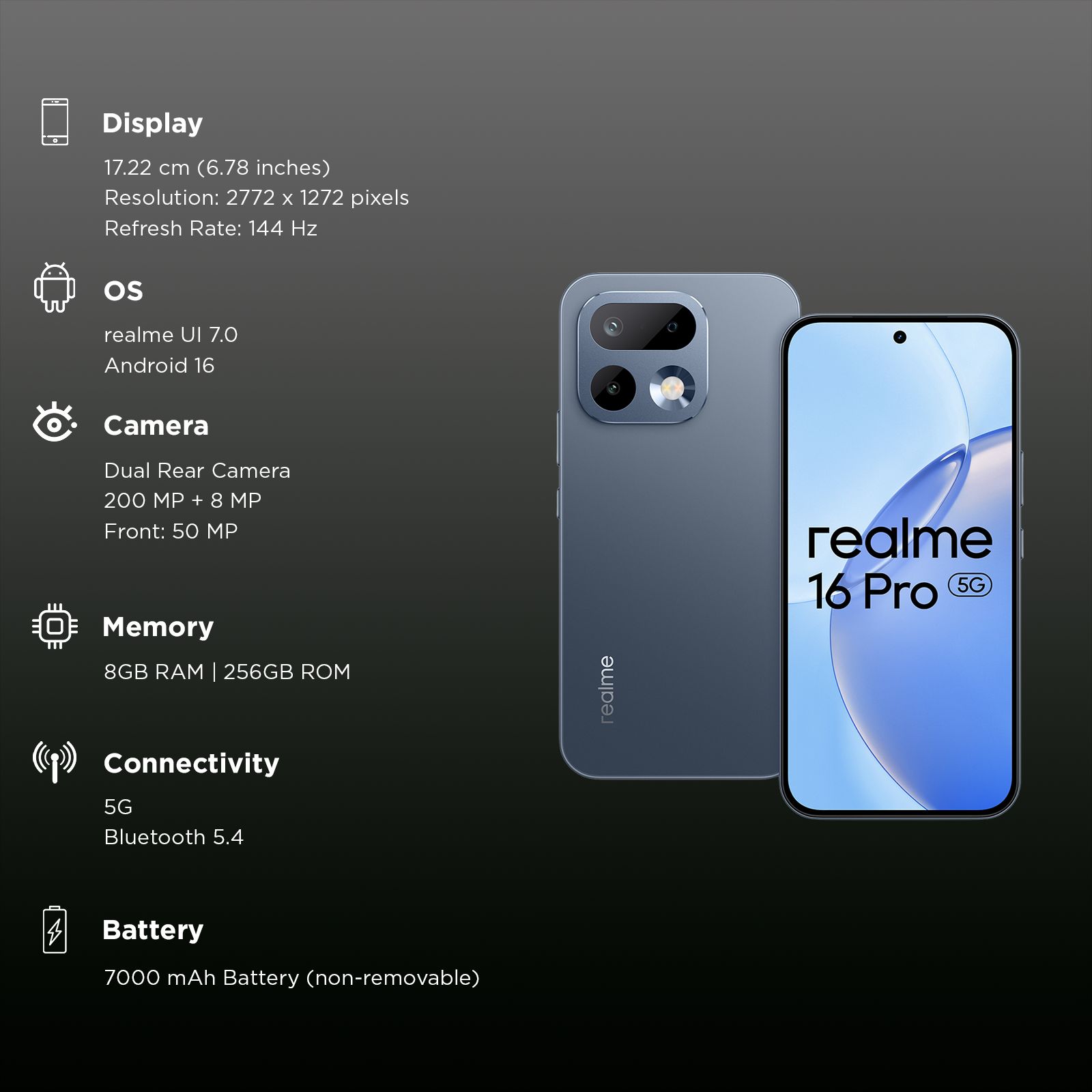 realme 16 Pro 5G (8GB RAM, 256GB, Pebble Grey) realme 16 Pro 5G (8GB RAM, 256GB, Pebble Grey)_3