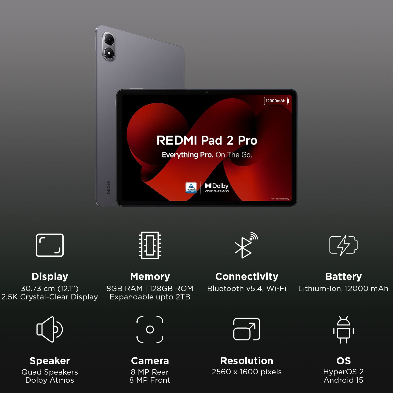Redmi Pad 2 Pro Wi-Fi Android Tablet (12.1 Inch, 8GB RAM, 128GB ROM, Graphite Grey) Redmi Pad 2 Pro Wi-Fi Android Tablet (12.1 Inch, 8GB RAM, 128GB ROM, Graphite Grey)_3