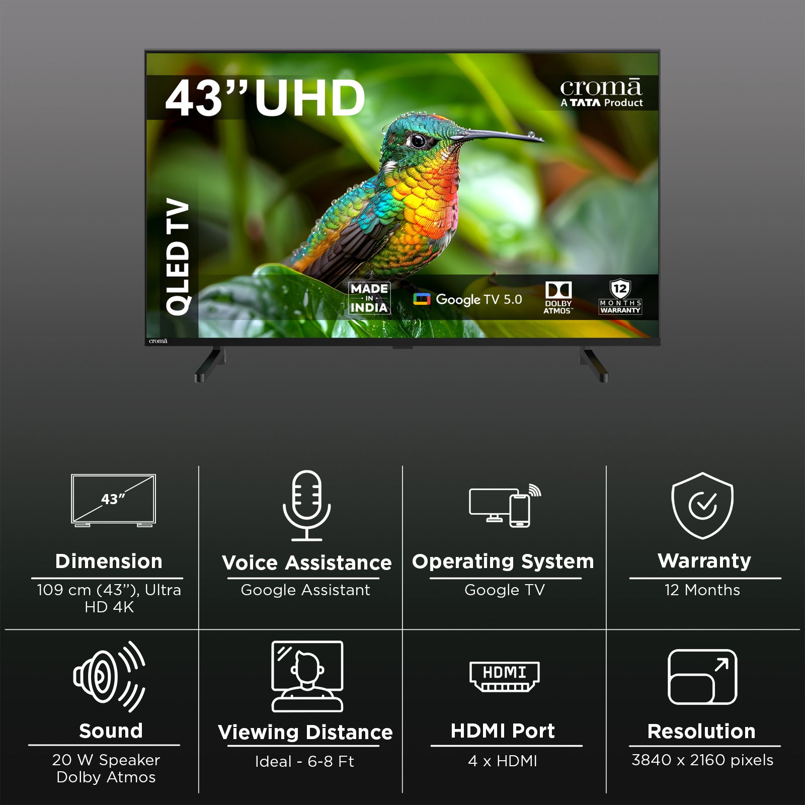 Croma 109 cm (43 inch) 1 Star QLED 4K Ultra HD Smart Google TV with Google Voice Assistant (2026 Model) Croma 109 cm (43 inch) 1 Star QLED 4K Ultra HD Smart Google TV with Google Voice Assistant (2026 Model)_3