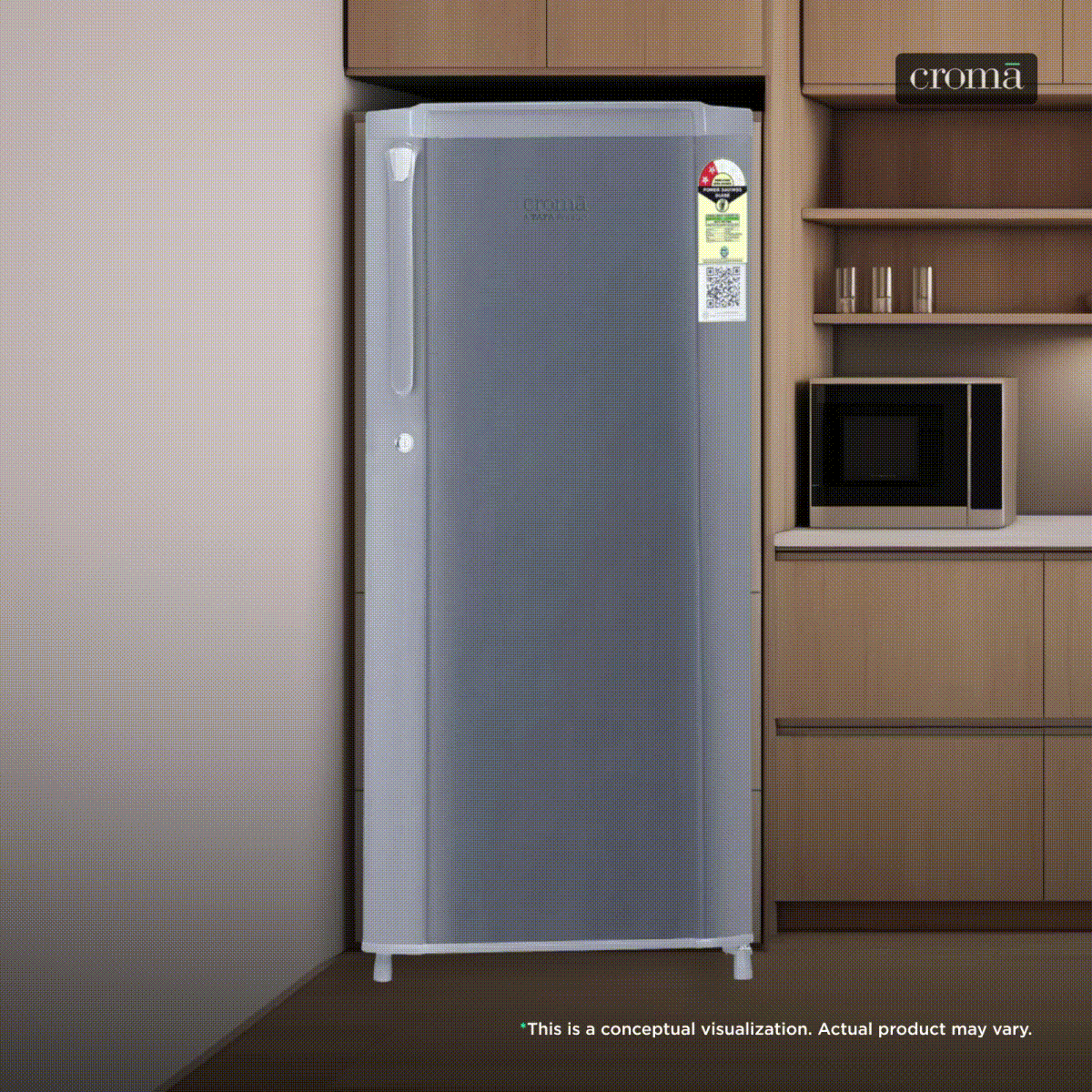 Croma 185 Litres 2 Star Direct Cool Single Door Refrigerator with Anti Fungal Gasket ( Criss Cross Metallic Grey) Croma 185 Litres 2 Star Direct Cool Single Door Refrigerator with Anti Fungal Gasket ( Criss Cross Metallic Grey)_1