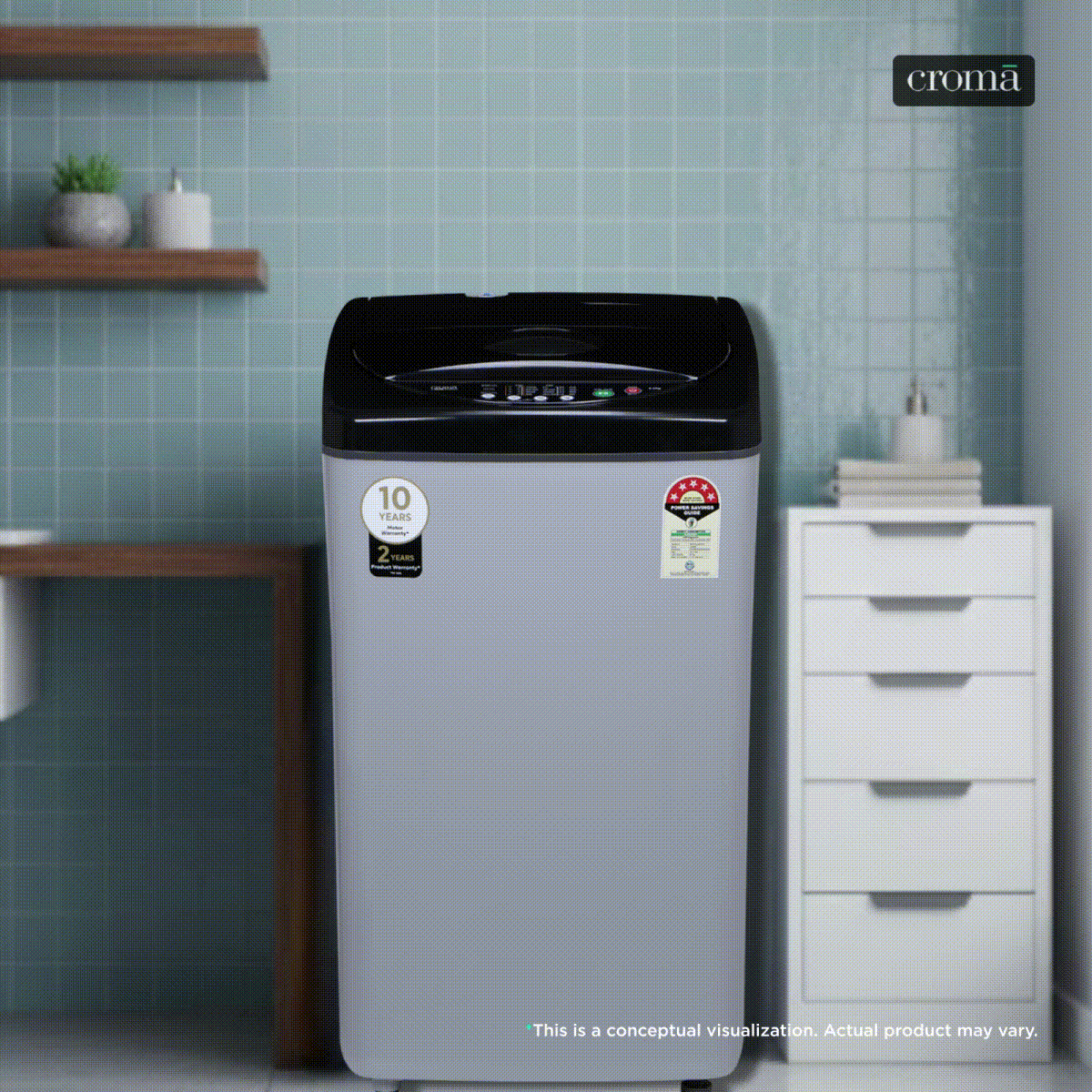 Croma 6.5 kg 5 Star Fully Automatic Top Load Washing Machine (CRLW065FAF264504, Lint Filter, Inox Grey)_1