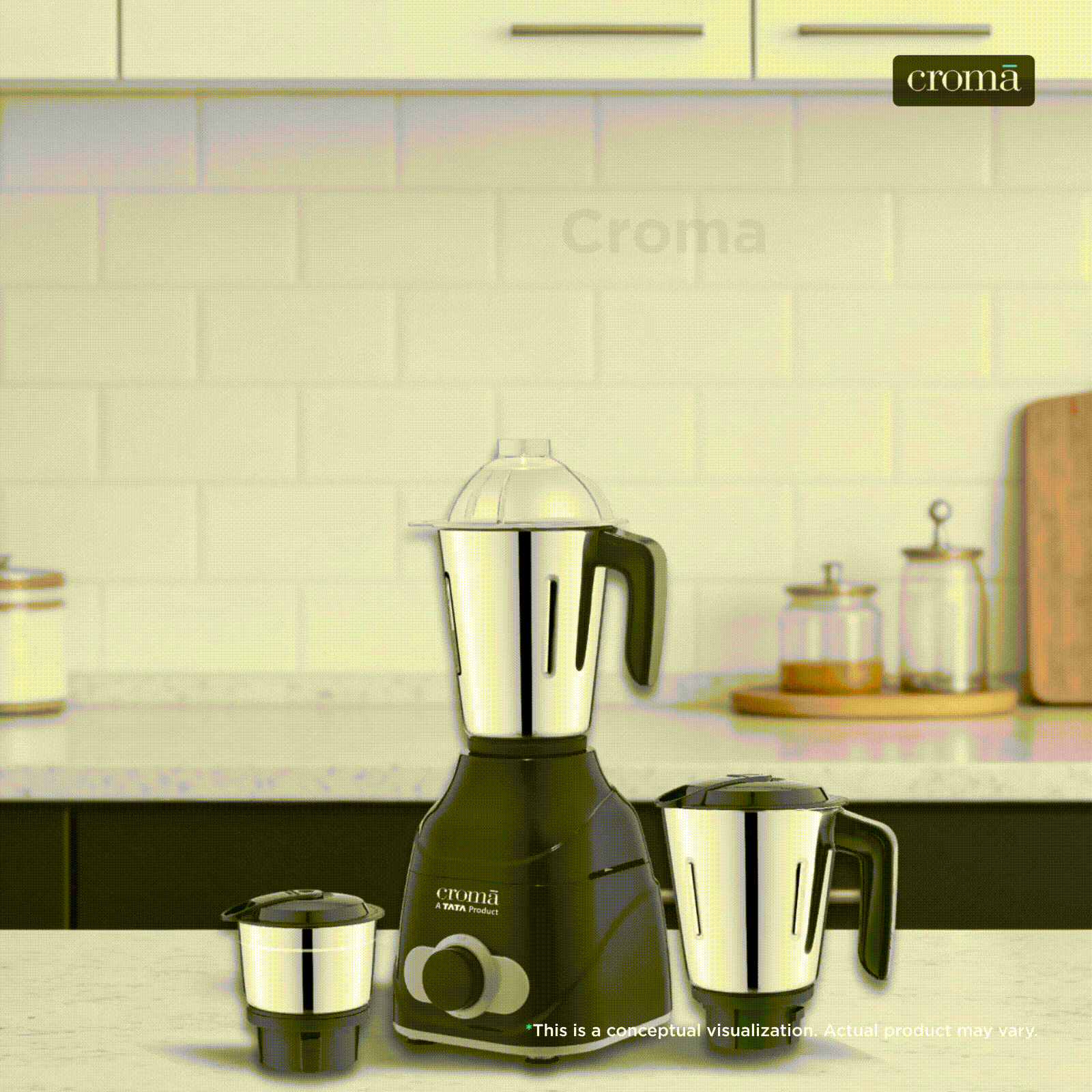Croma 750 Watt 3 Jars Mixer Grinder (Easy Cleaning, Black)_1