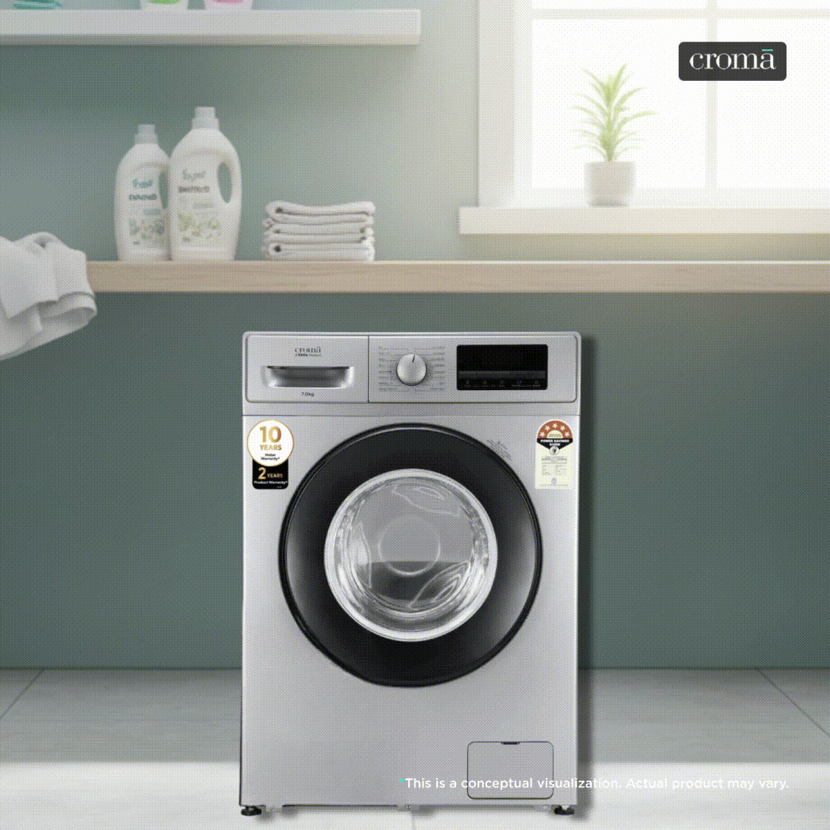 Croma 7 kg 5 Star Inverter Fully Automatic Front Load Washing Machine (2025 Model, Built in heater, Silver Grey) Croma 7 kg 5 Star Inverter Fully Automatic Front Load Washing Machine (2025 Model, Built in heater, Silver Grey)_1