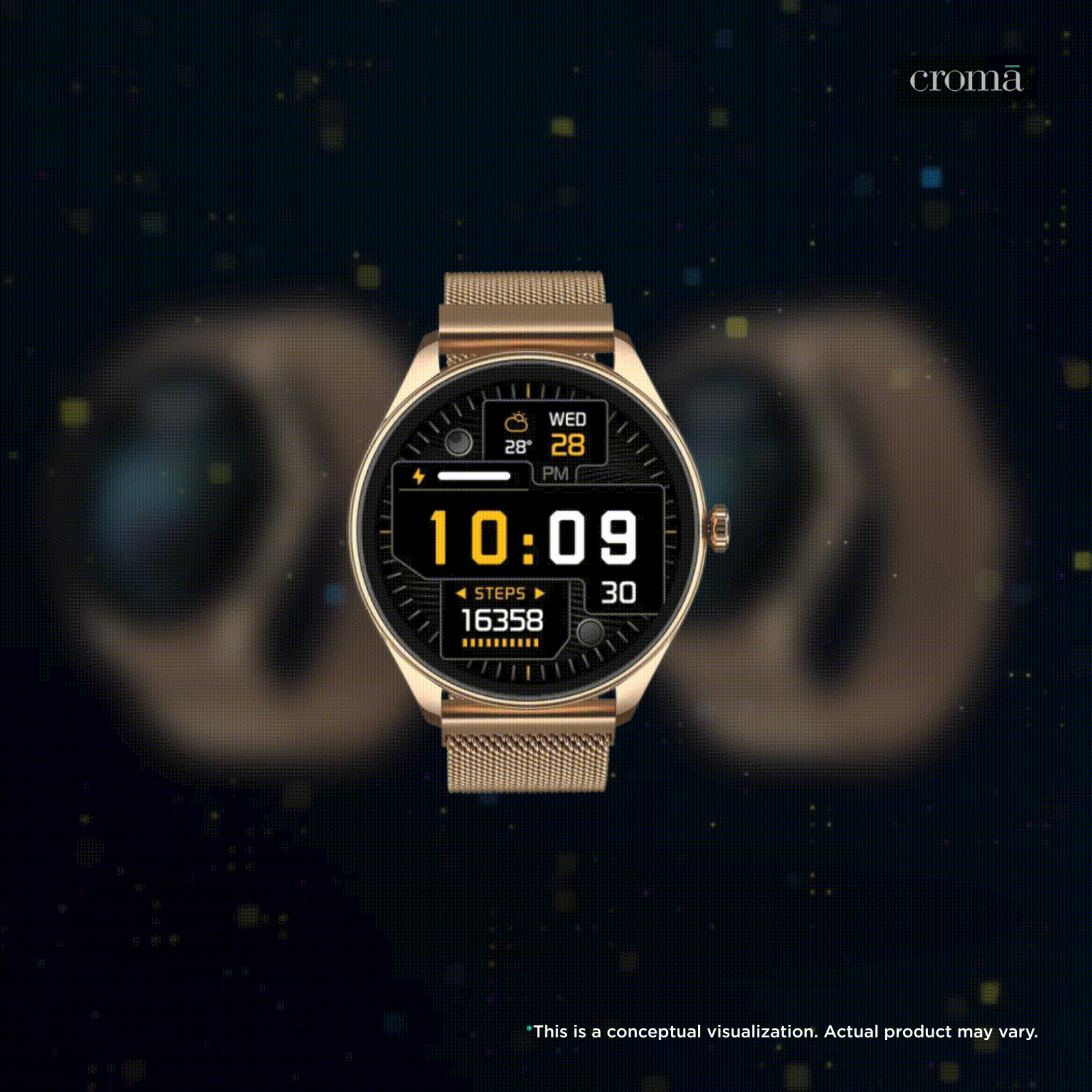 noise NoiseFit Twist 2 Smartwatch with Bluetooth Calling (36.32mm, AMOLED Display, IP67 Water Resistant, Gold Link Strap)_2