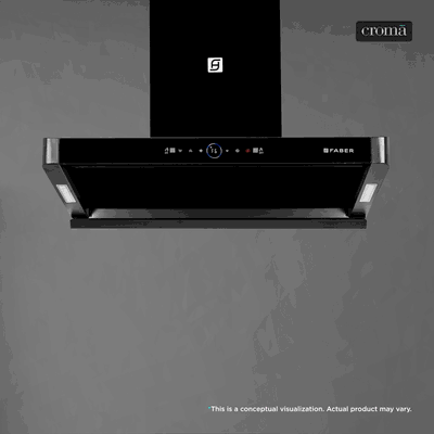 Faber HOOD APOLLO FL HC BLDC BK IN 90cm 1600m3/hr Ductless Auto Clean Wall Mounted Chimney with Touch and Gesture Control (Black)