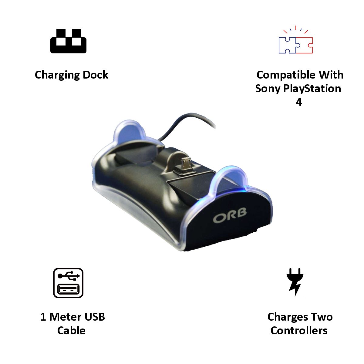ORB Dual PS4 Controller Charge Dock (Black) ORB Dual PS4 Controller Charge Dock (Black)_4