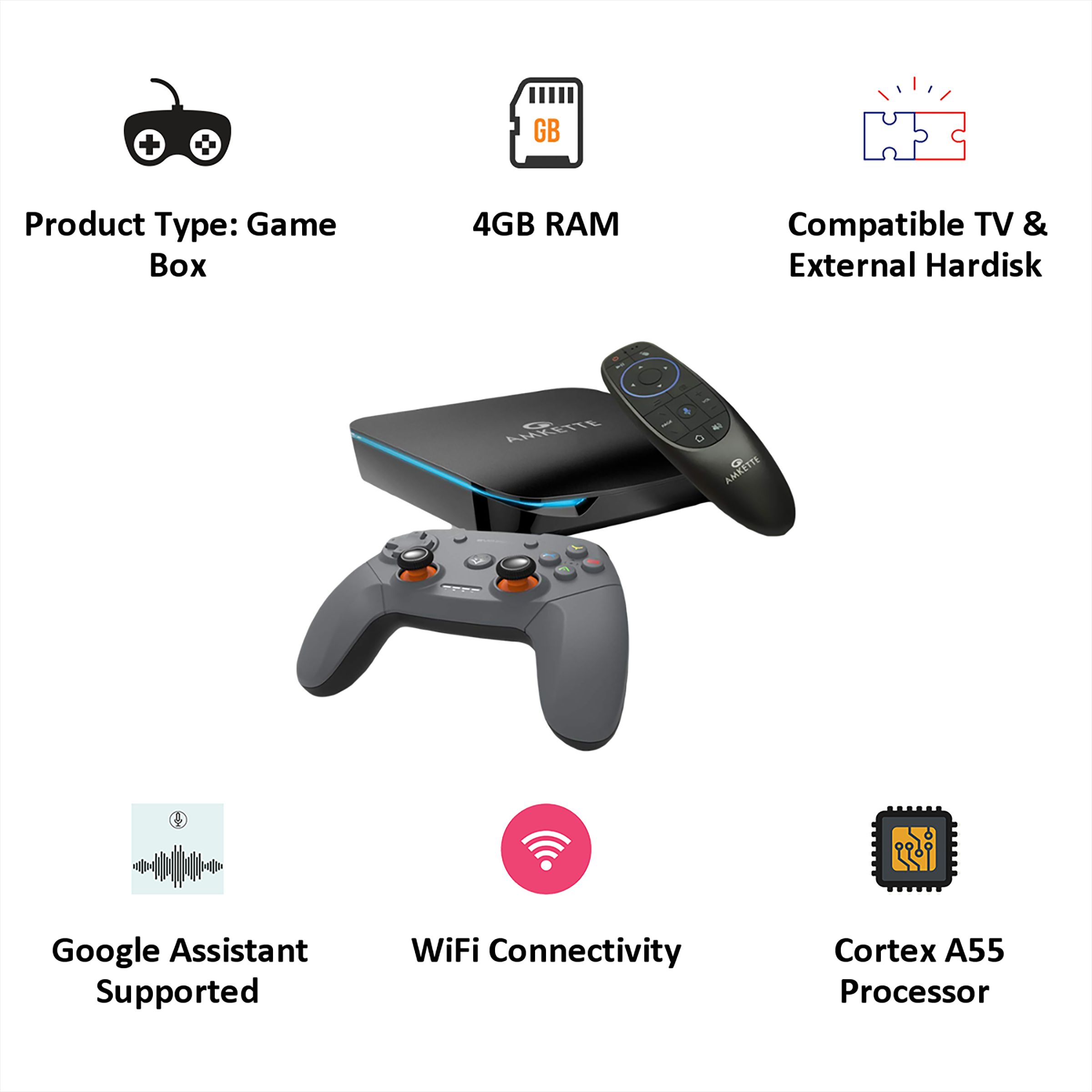 AMKETTE EvoFox 32GB SSD Gaming Console With Asphalt 8, Badland, Beach Buggy Racing, Bomb Hunters, BombSquad, Brick Breaker Pro, Commute, CrossyRoad (Grey)_2