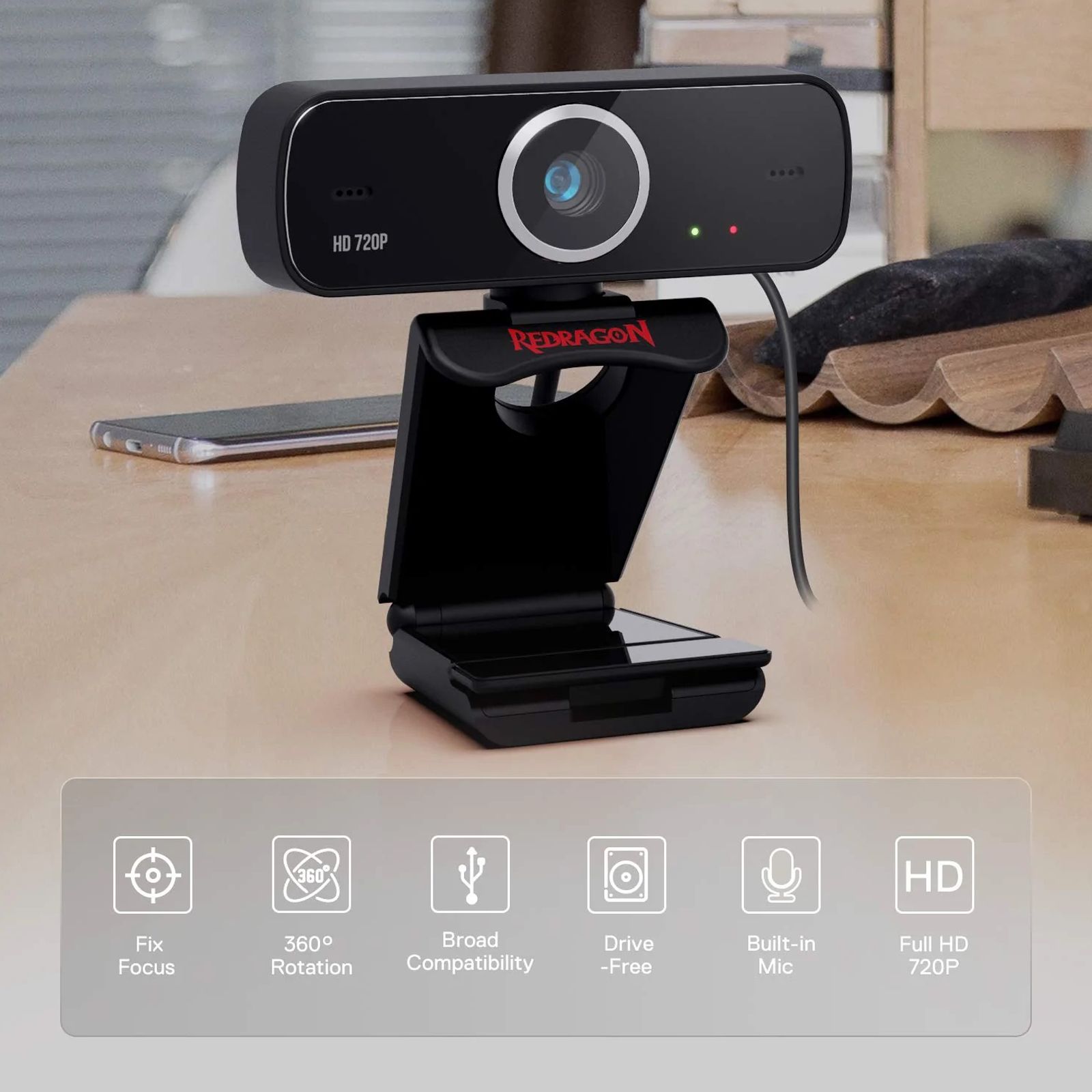 REDRAGON FOBOS 720P Web Cam (Built-In Dual Microphone, GW600, Black) REDRAGON FOBOS 720P Web Cam (Built-In Dual Microphone, GW600, Black)_4